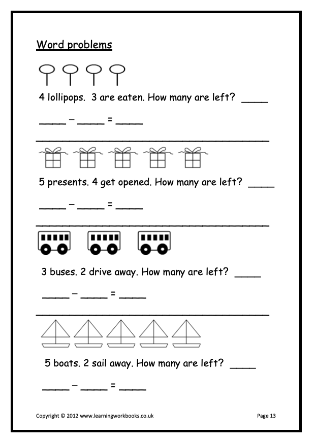 Subtraction to 5 Workbook (downloadable digital product)