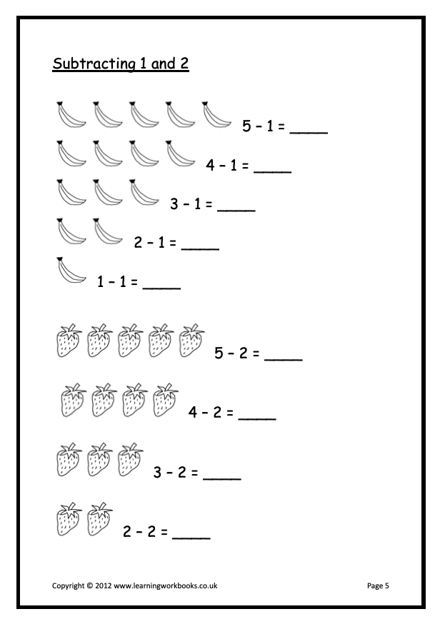 Subtraction to 5 Workbook (downloadable digital product)