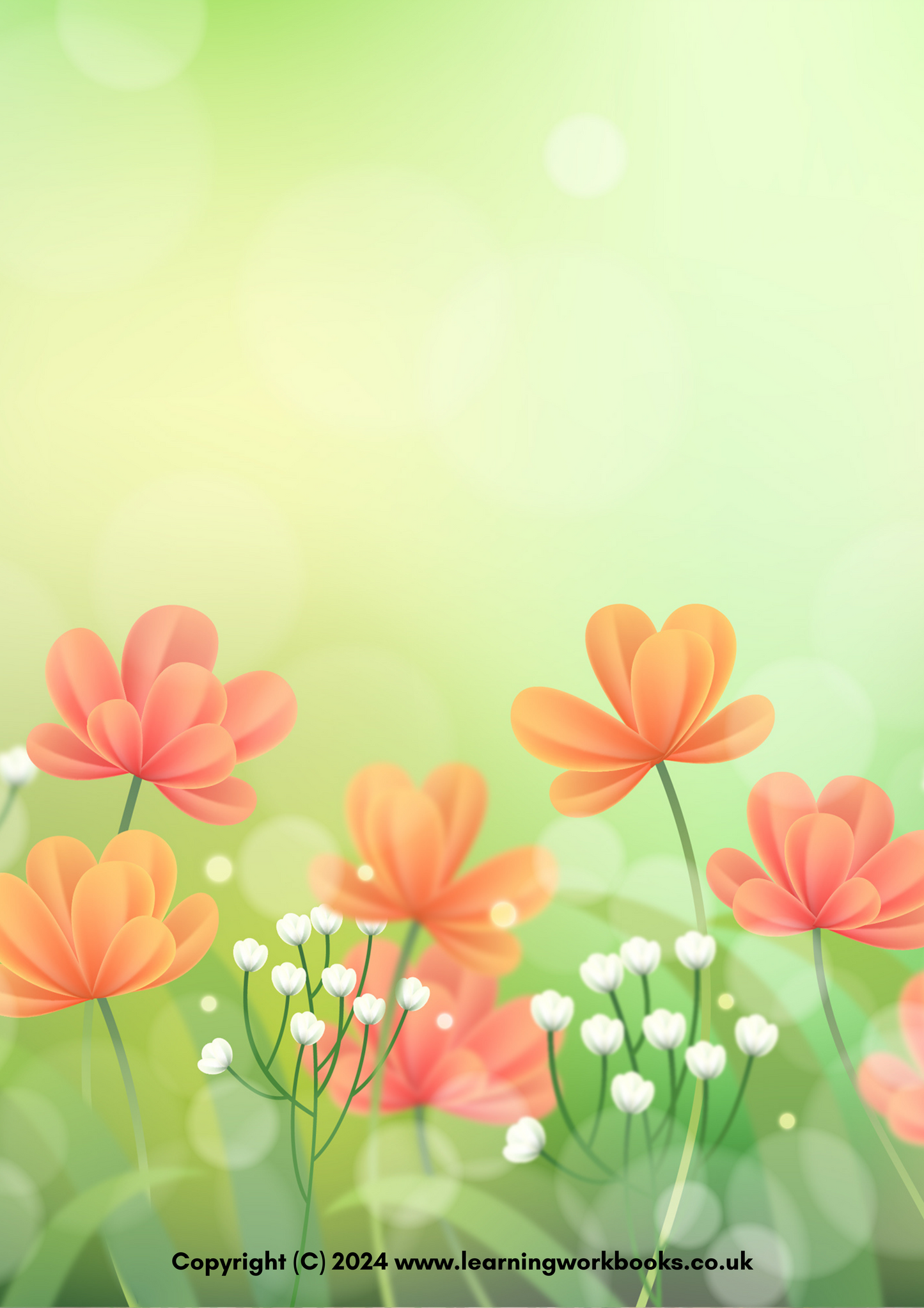 Orange Flowers with Green Background A4 Lined Notebook (Downloadable Ebook)