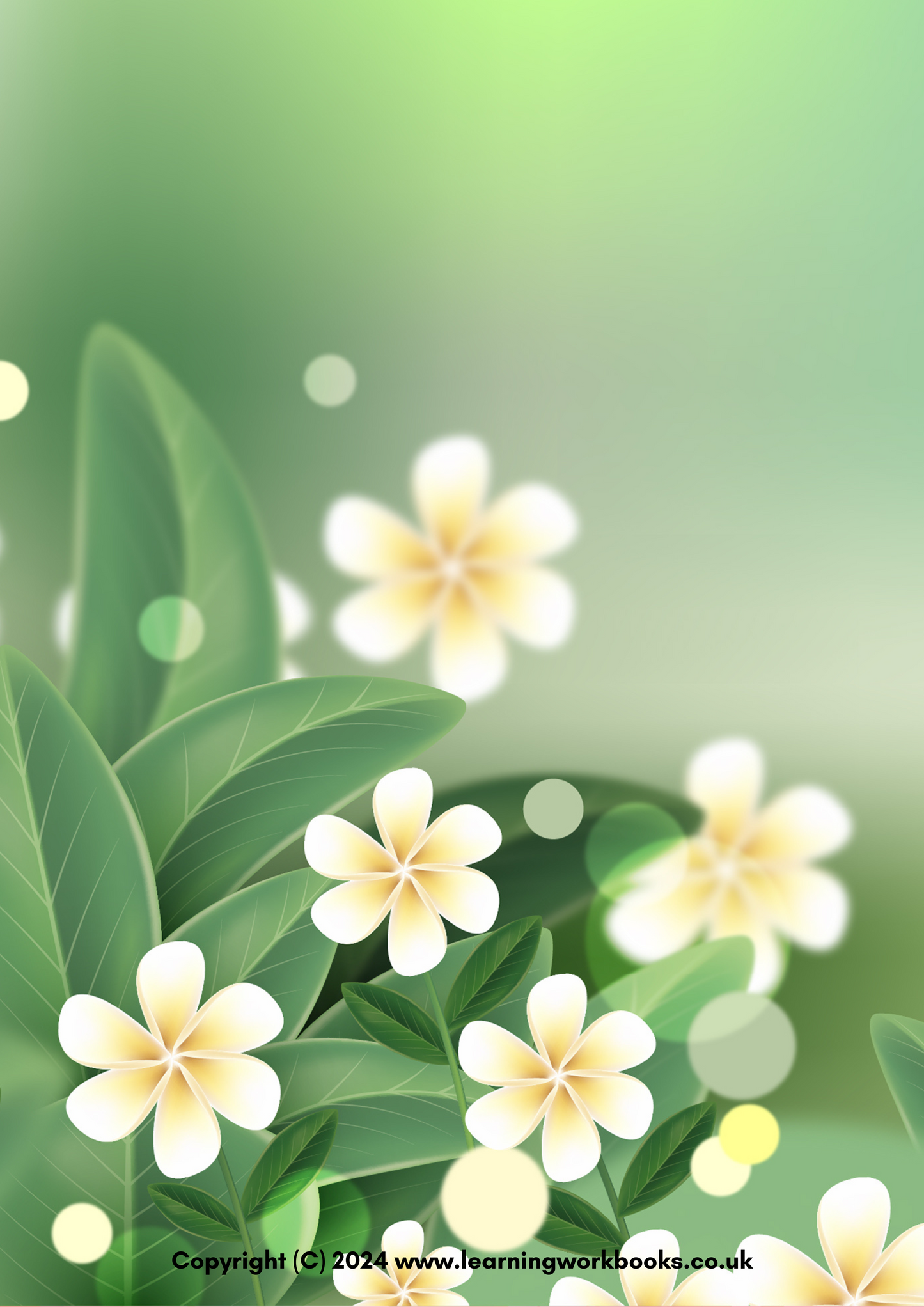 White Flowers with Green Leaves A4 Lined Notebook (Downloadable Ebook)