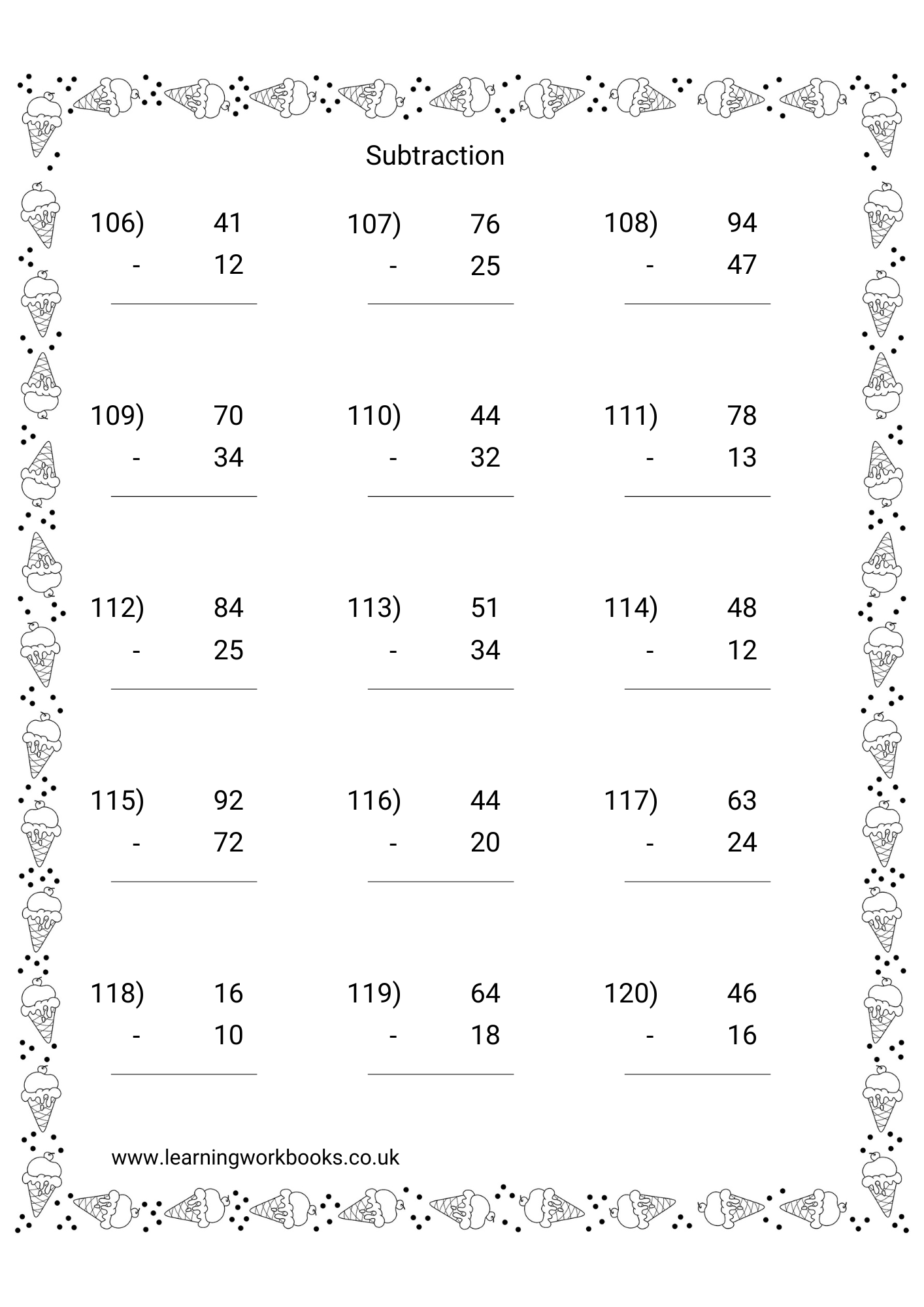 Subtracting 2 Digits From 2 Digit Numbers Workbook 1 (downloadable digital product)