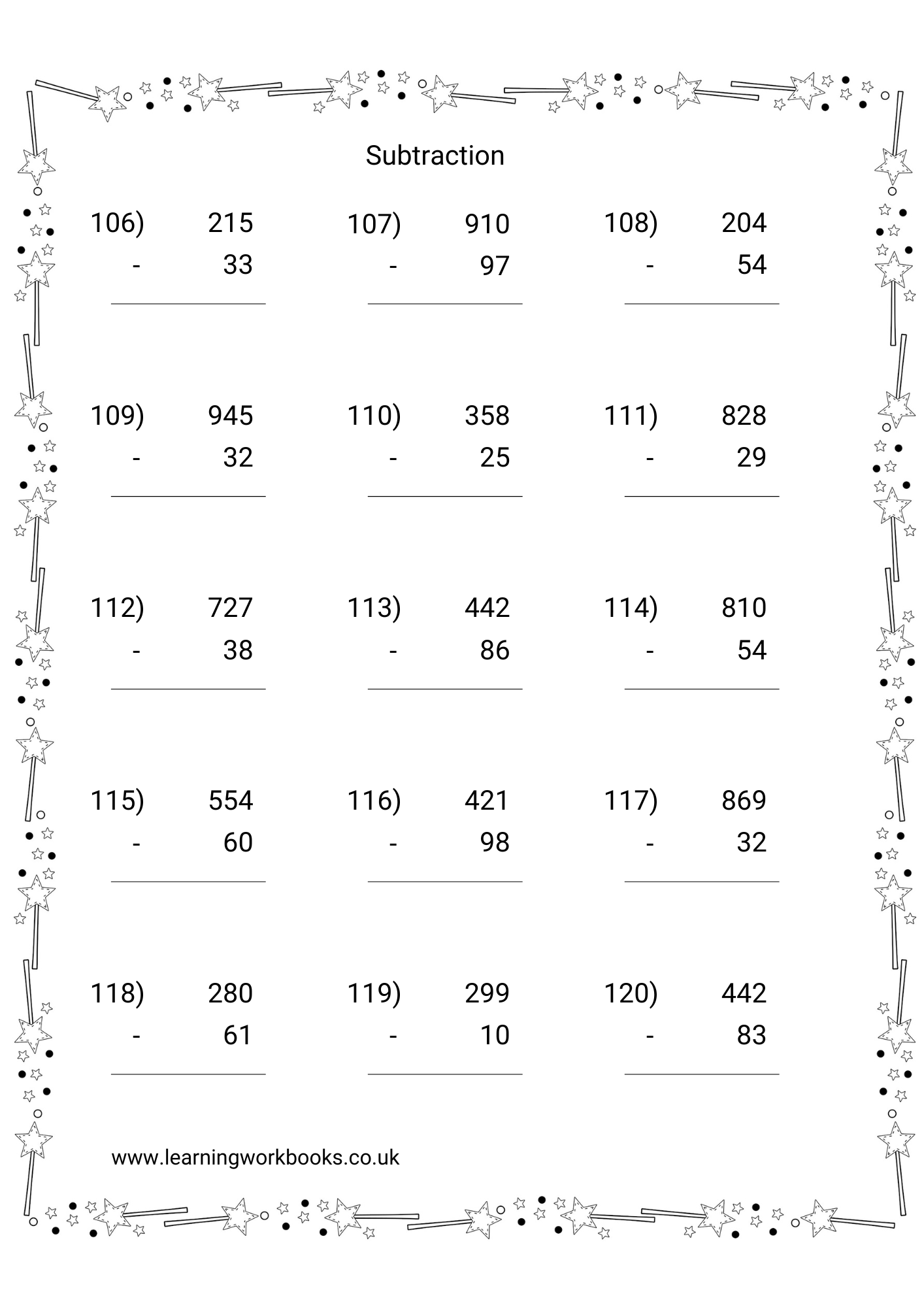 Subtracting 2 Digits From 3 Digit Numbers Workbook 1 (downloadable digital product)