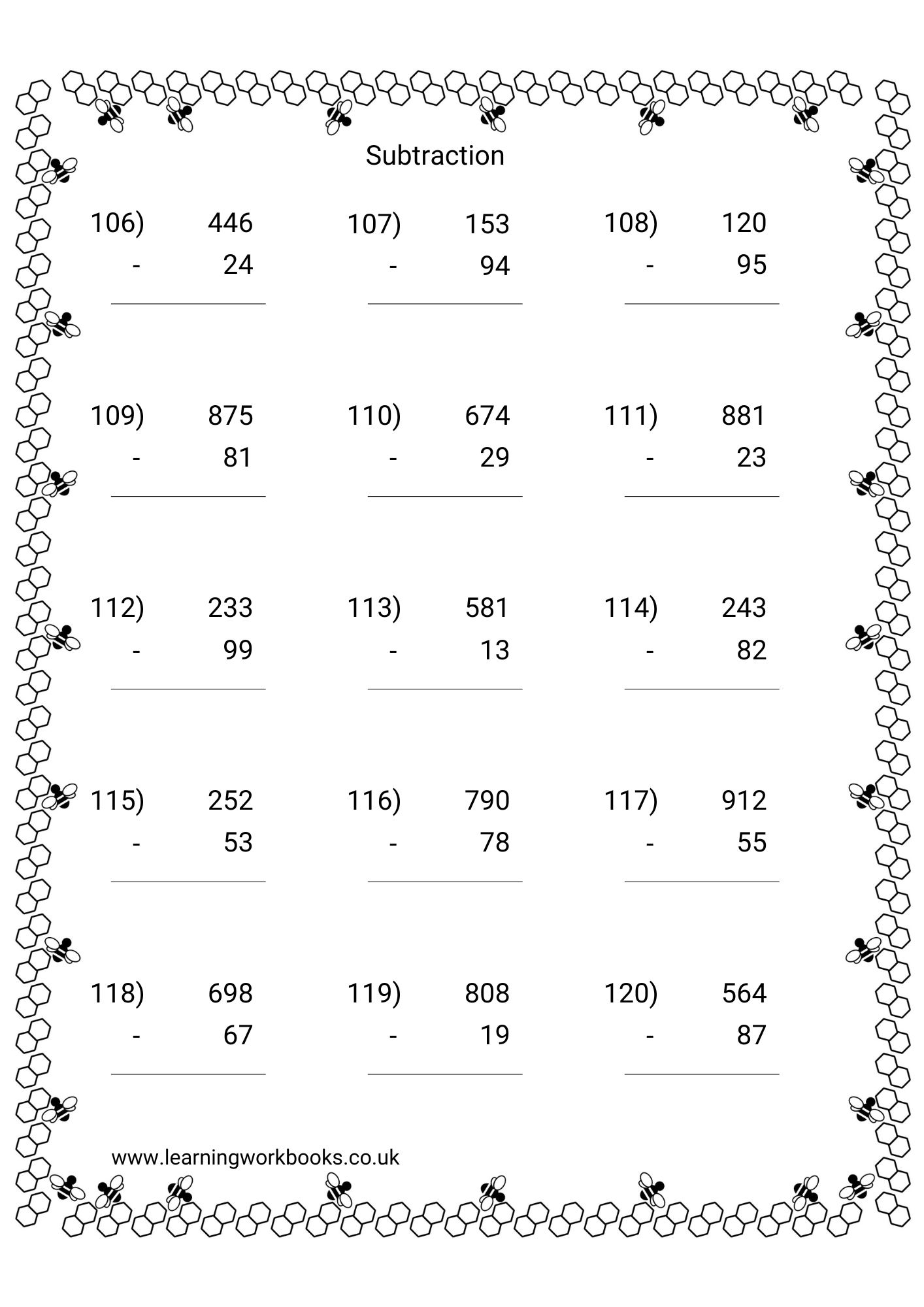 Subtracting 2 Digits From 3 Digit Numbers Workbook 2 (downloadable digital product)
