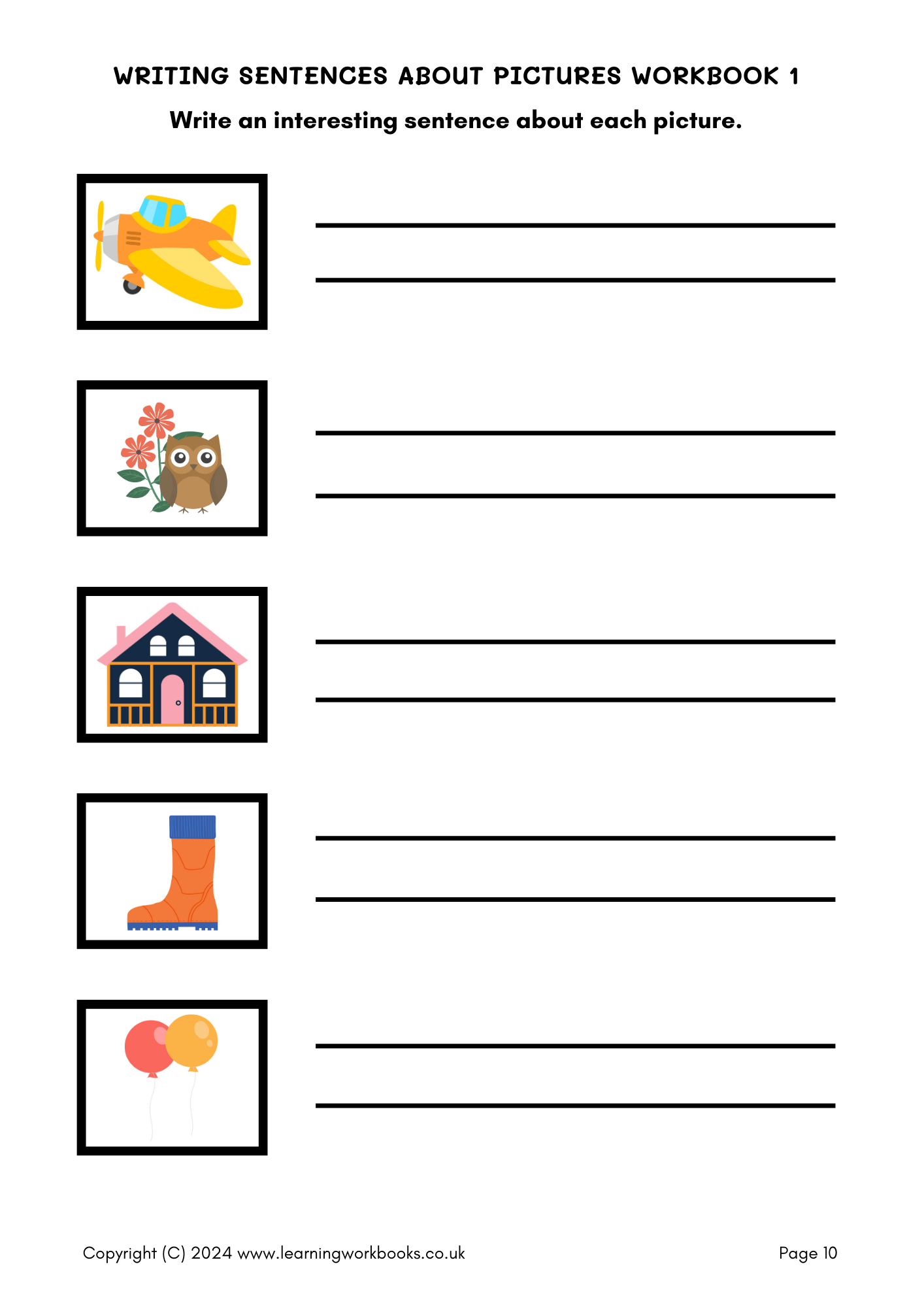 Writing Sentences About Pictures Workbook 1