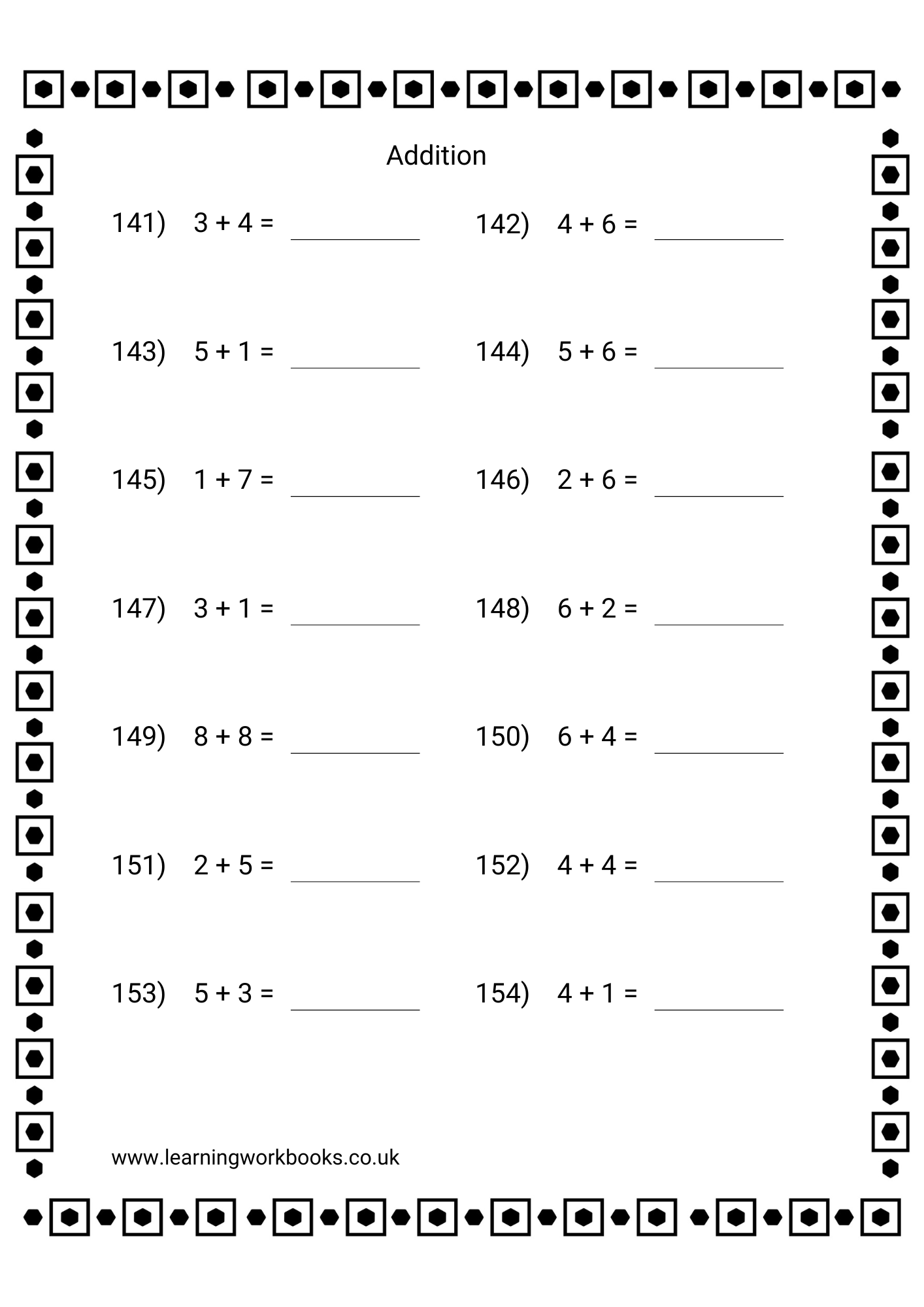 Adding Single Digits Workbook 3