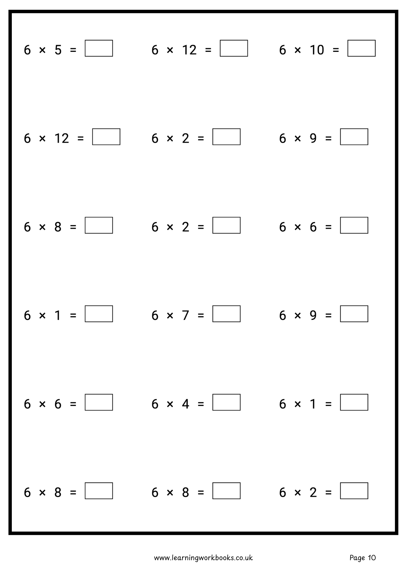 6 Times Table Workbook (downloadable digital product)