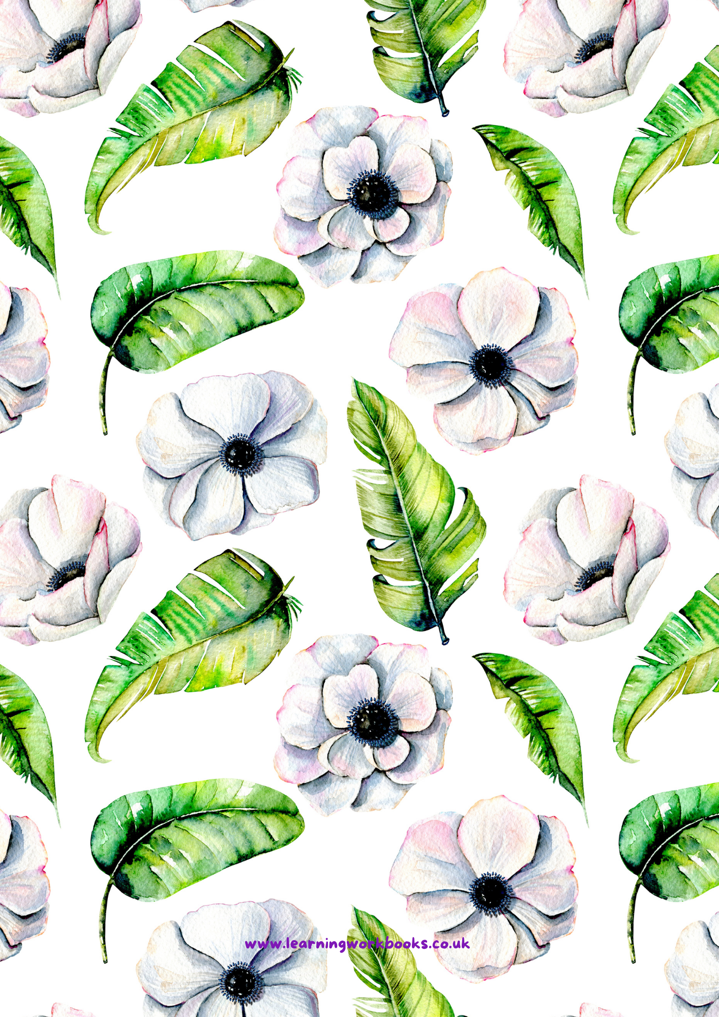 White Flowers and Green Leaves Tropical Teacher Planner