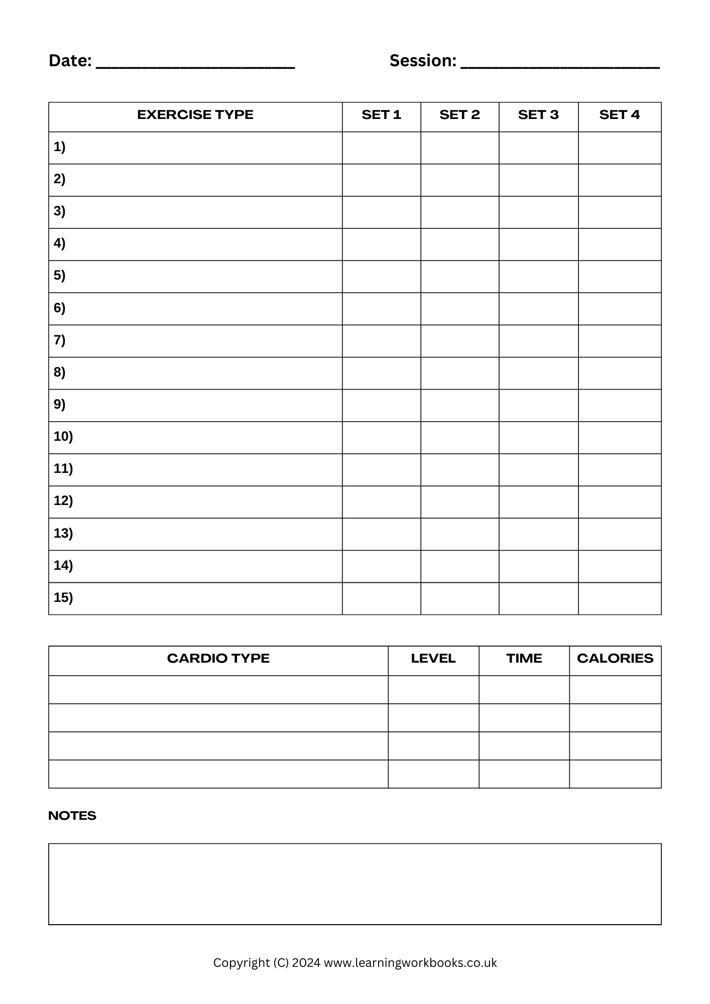 Fitness and Workout Logbook 15 (downloadable digital product)