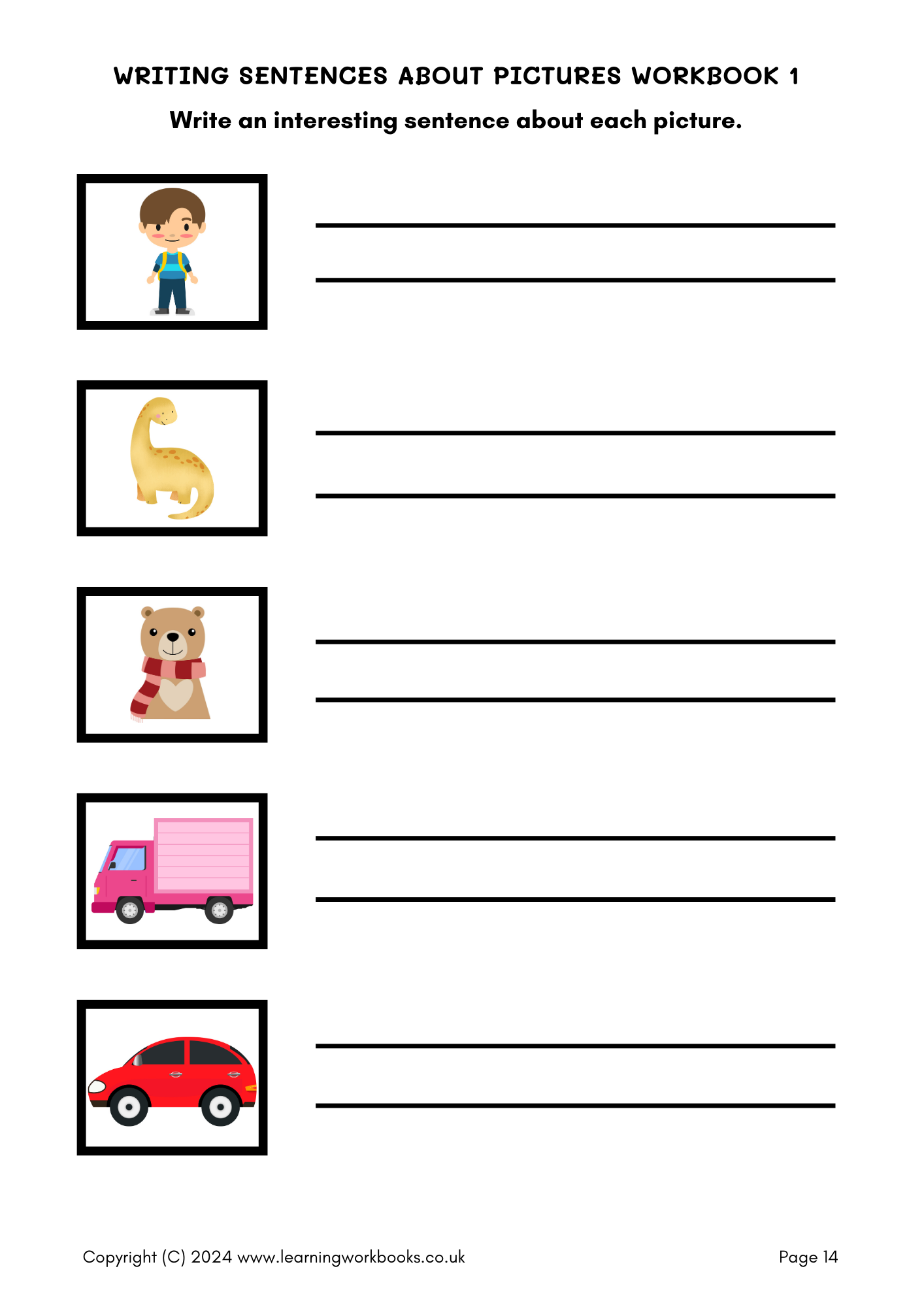 Writing Sentences About Pictures Workbook 1