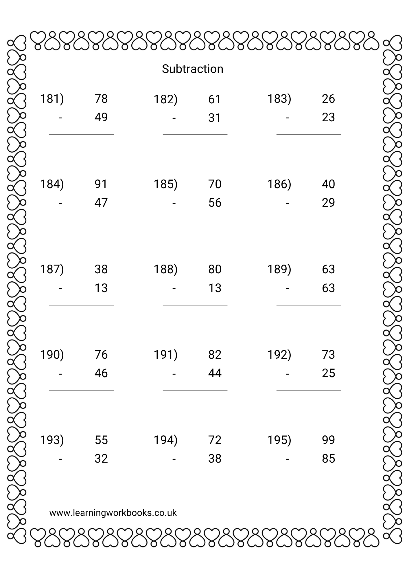 Subtracting 2 Digits From 2 Digit Numbers Workbook 2 (downloadable digital product)