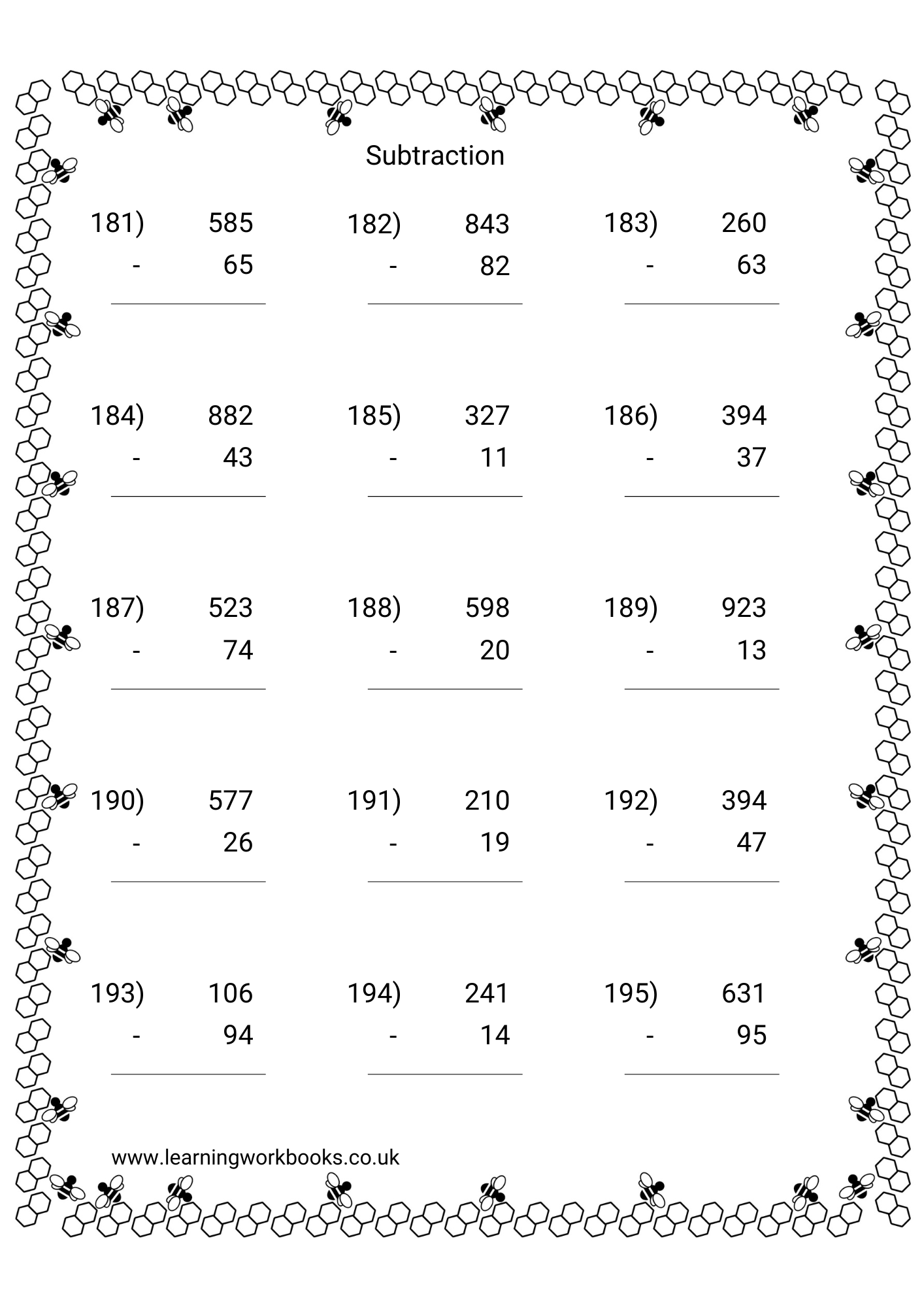Subtracting 2 Digits From 3 Digit Numbers Workbook 2 (downloadable digital product)
