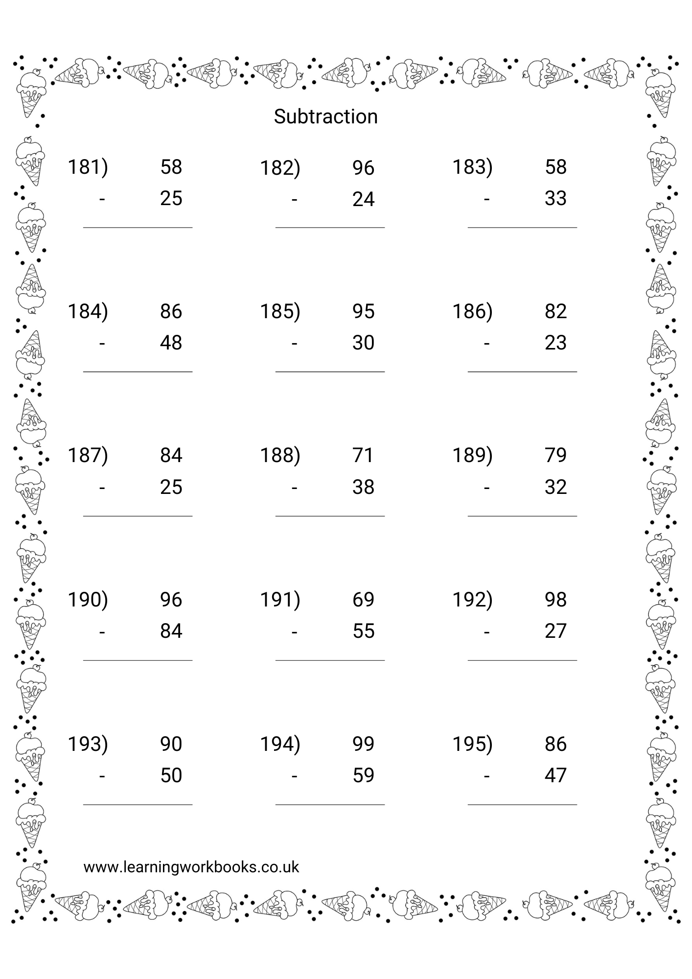 Subtracting 2 Digits From 2 Digit Numbers Workbook 1 (downloadable digital product)