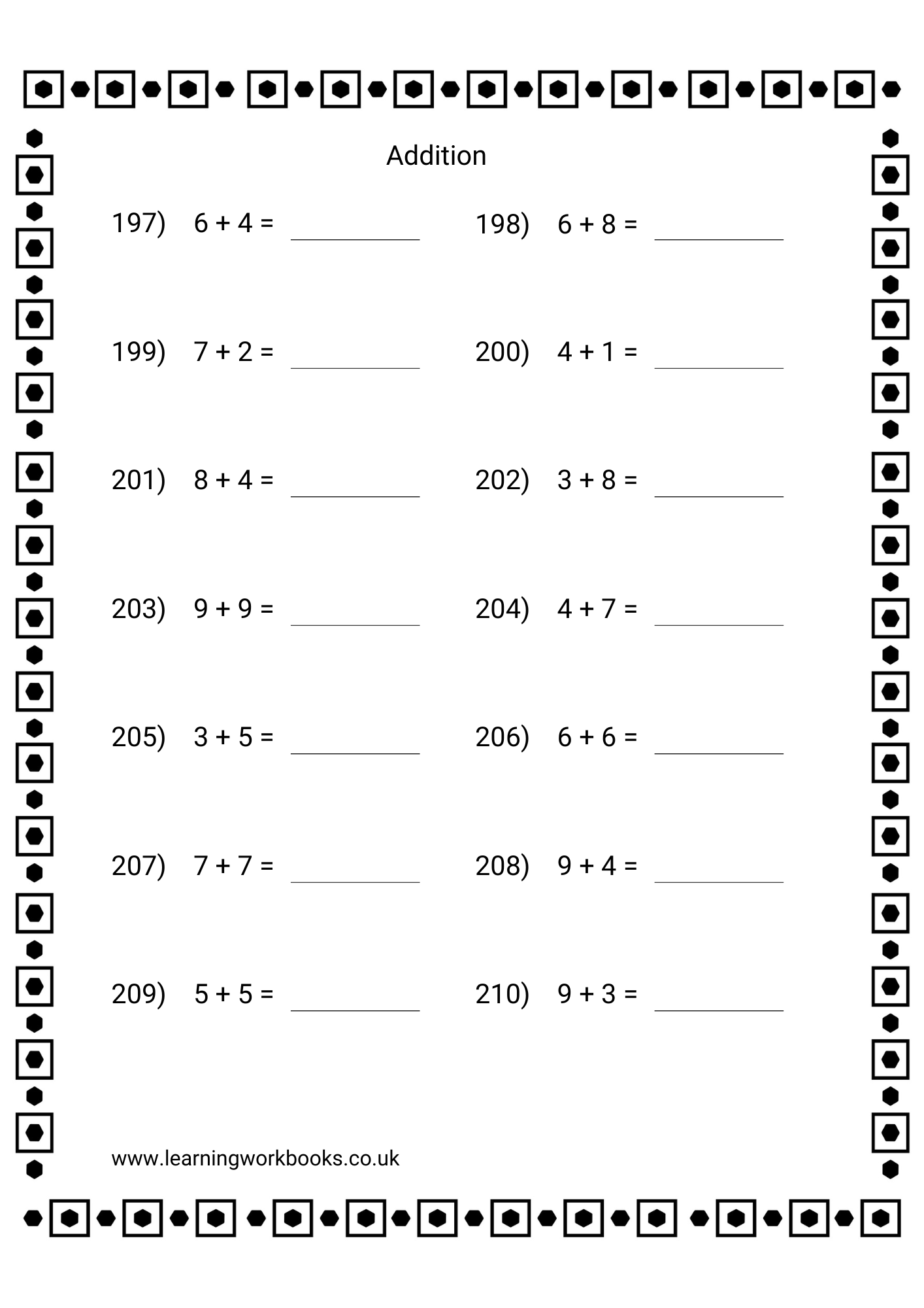 Adding Single Digits Workbook 2