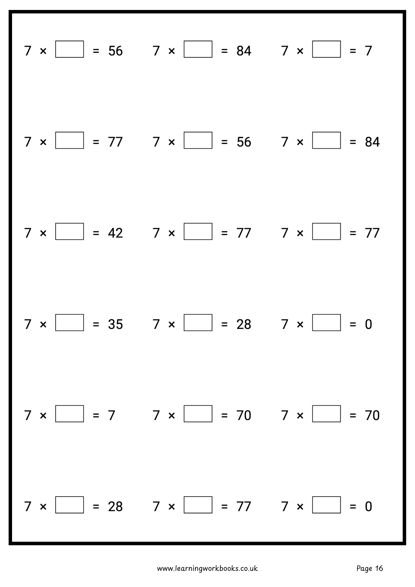 7 Times Table Workbook (downloadable digital product)