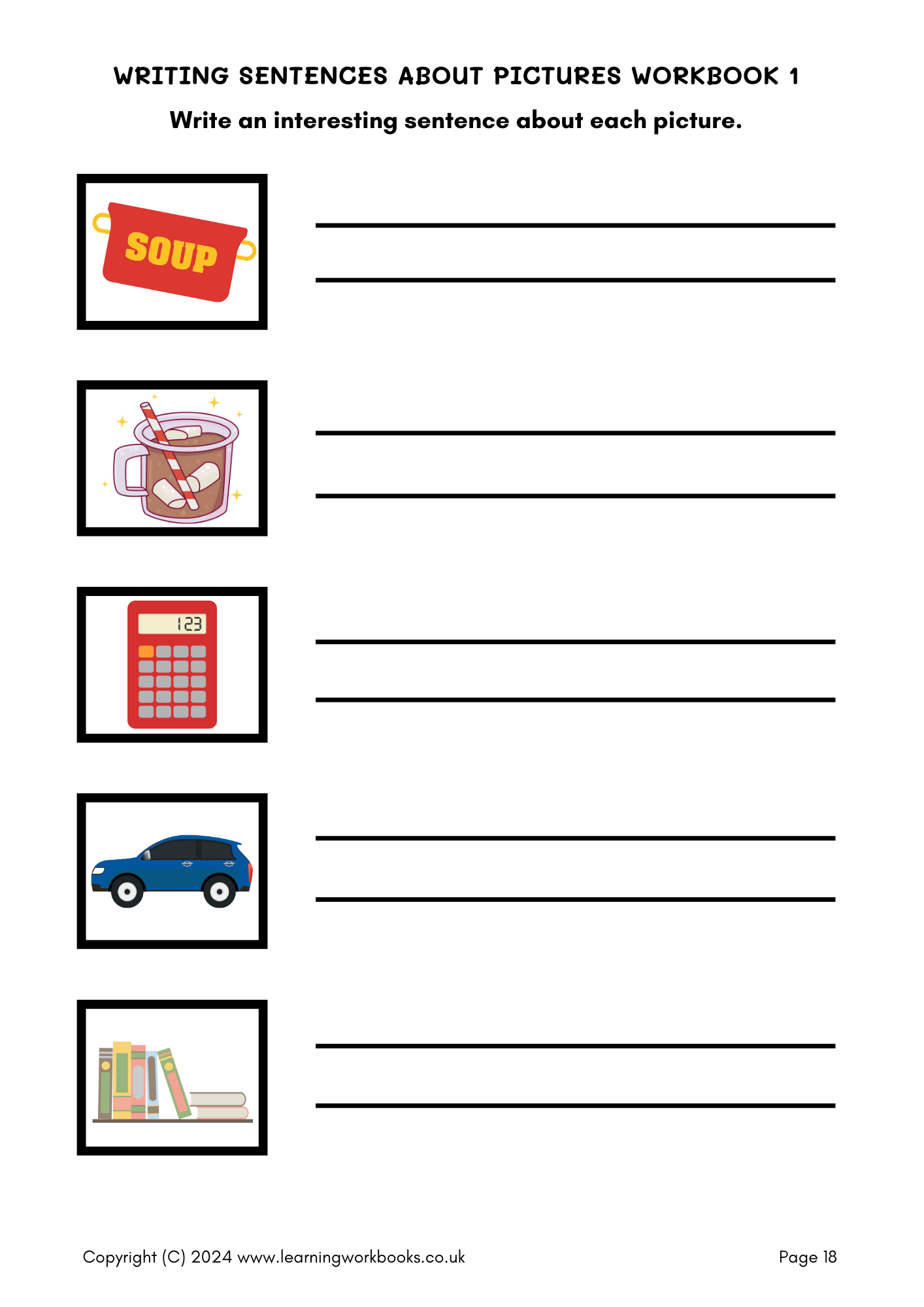 Writing Sentences About Pictures Workbook 1