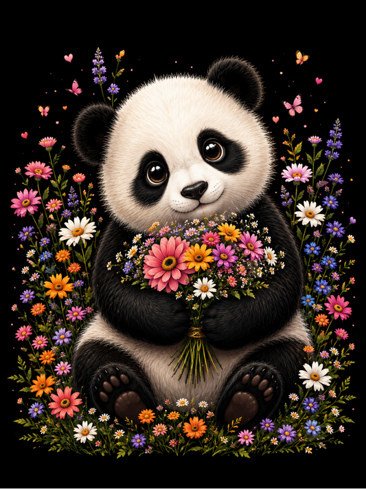 Cute Panda Holding a Bouquet / Pandas Printable Art 1 / Premium Printable Digital Download