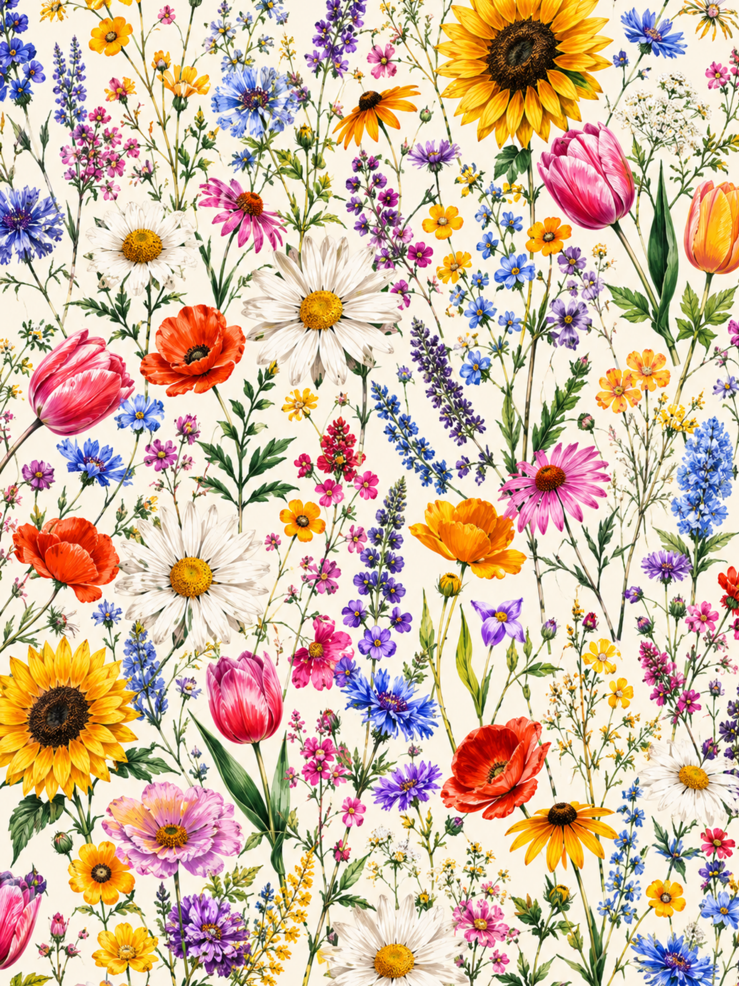 Vibrant Wildflower Garden Pattern / Floral Printable Art 5 / Premium Printable Digital Download