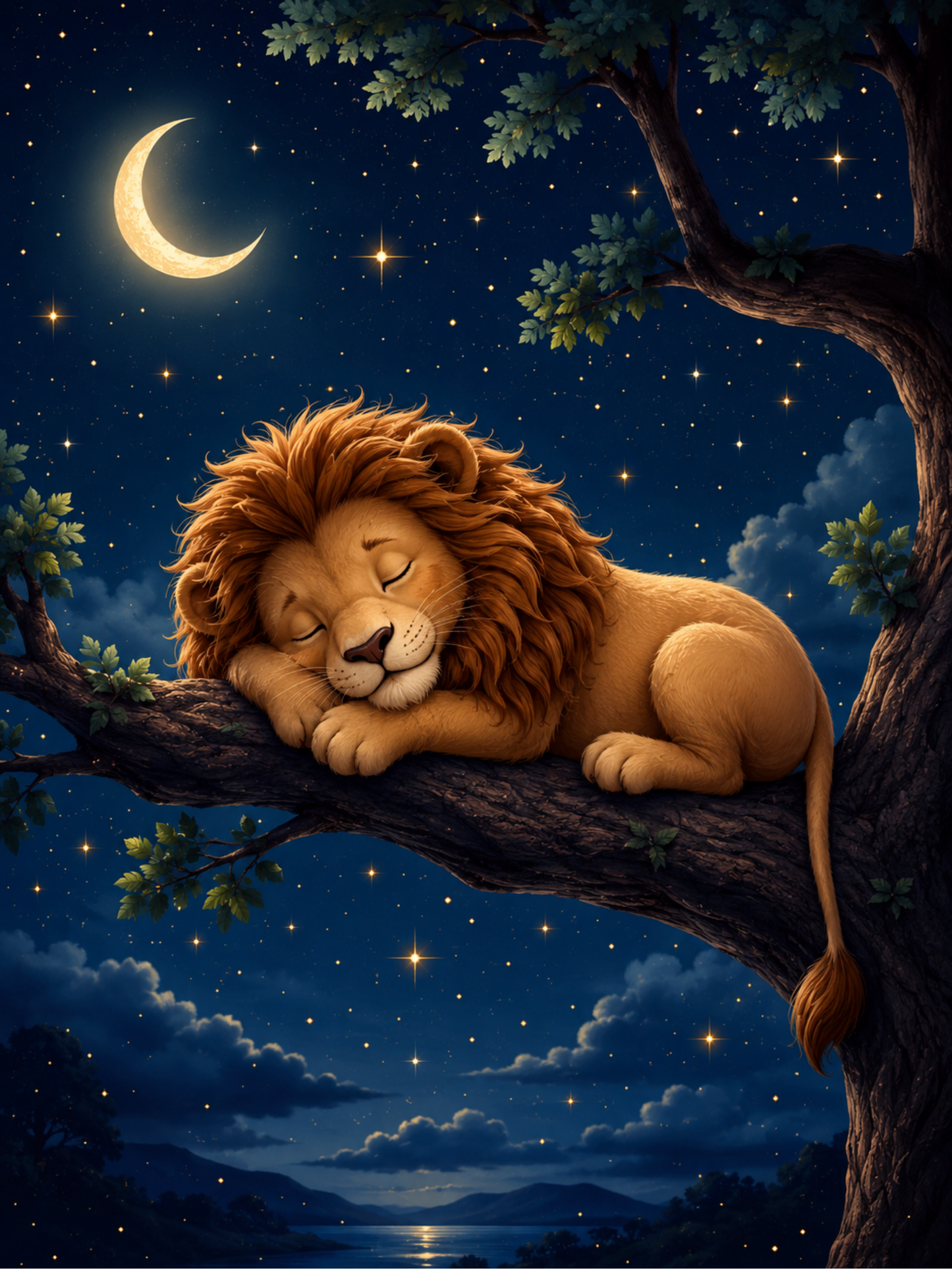 Sleeping Lion on a Branch / Lions Printable Art 2 / Premium Printable Digital Download