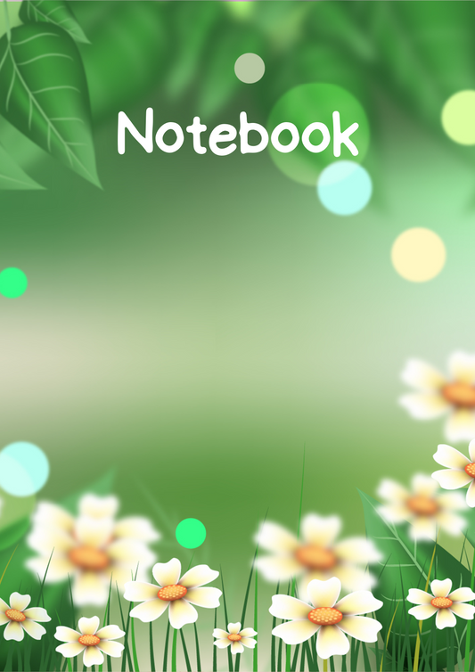 White Flowers with Green Background A4 Lined Notebook (Downloadable Ebook)