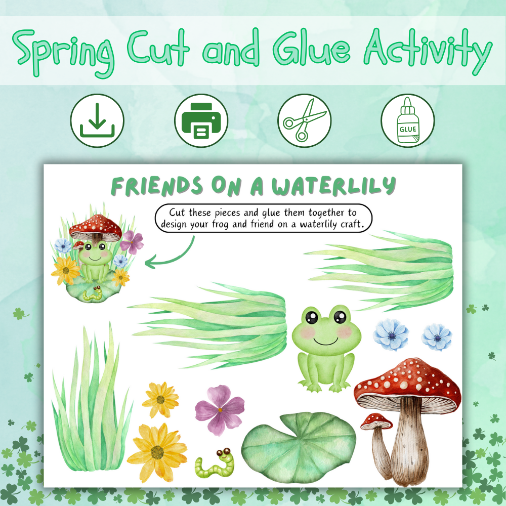 Friends on a Water Lily Spring Arts and Crafts Template (downloadable digital product)