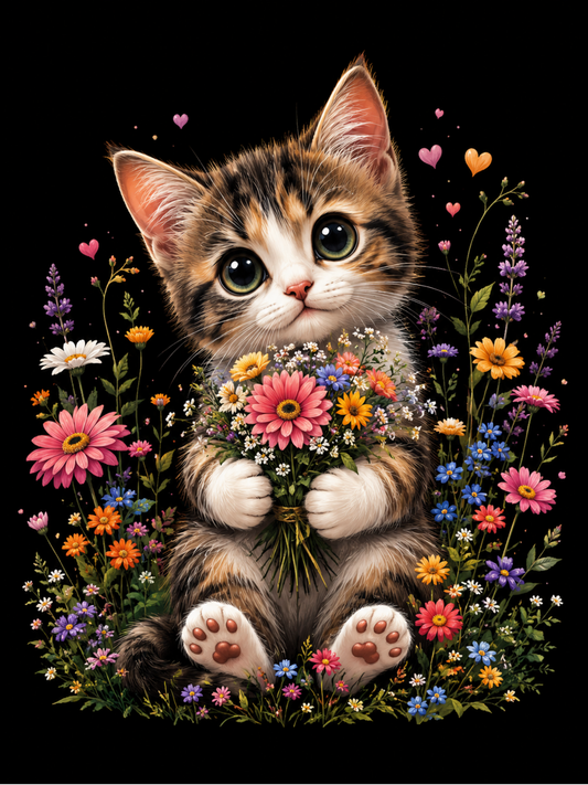 Cute Cat Holding a Bouquet  / Cats Printable Art 1 / Premium Printable Digital Download