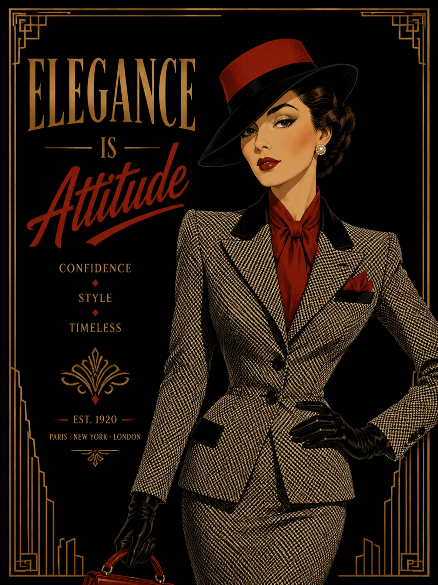 Vintage Art Deco Fashion Illustration / Vintage Women Printable Art 3 / Premium Printable Digital Download / High Resolution for High Quality Printing