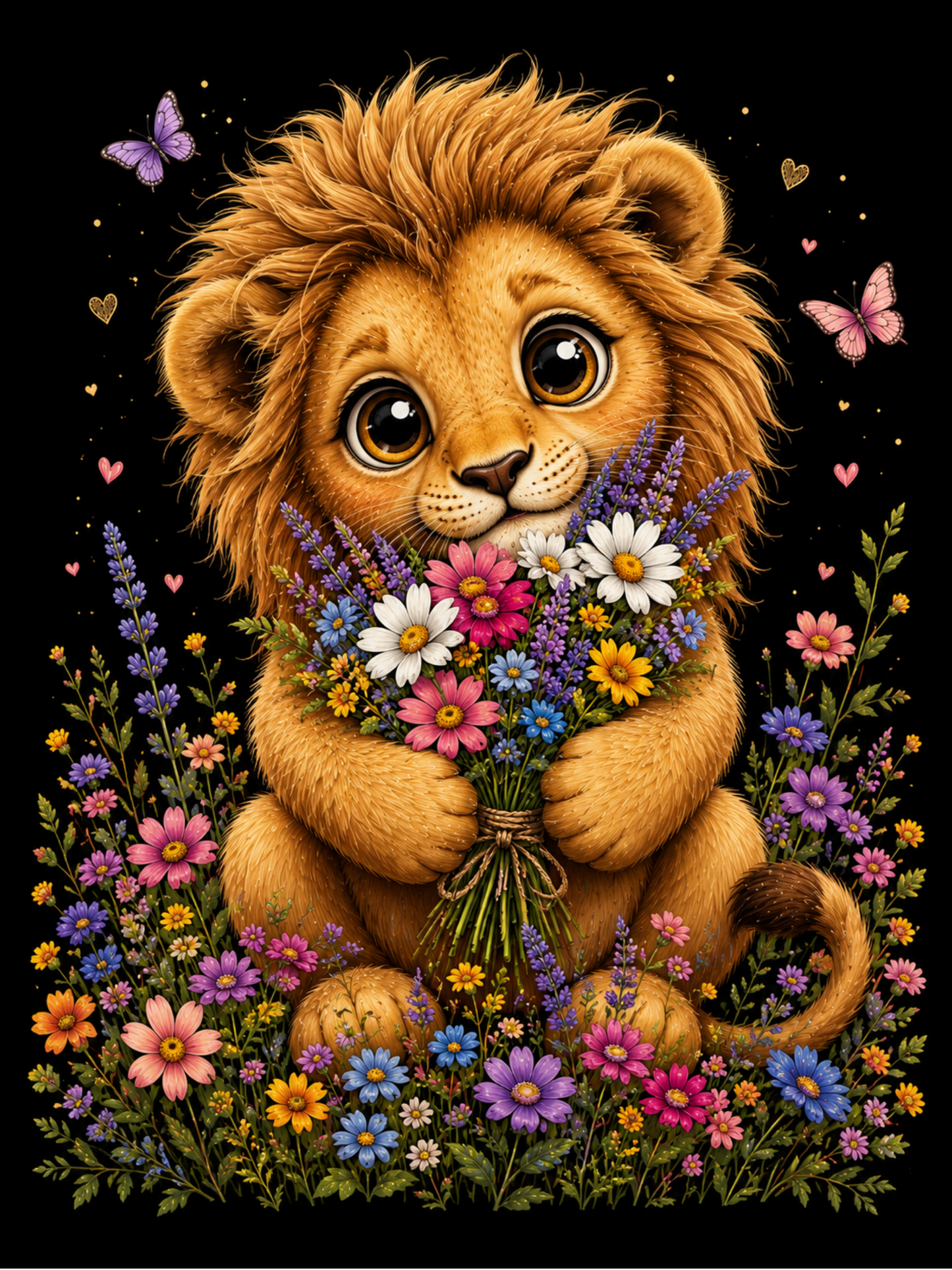 Cute Lion Holding a Bouquet / Lions Printable Art 1 / Premium Printable Digital Download