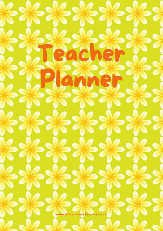 Yellow Flowers on Green Background Teacher Planner