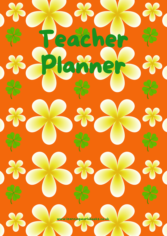 Yellow and Green Flowers with Orange Background Teacher Planner