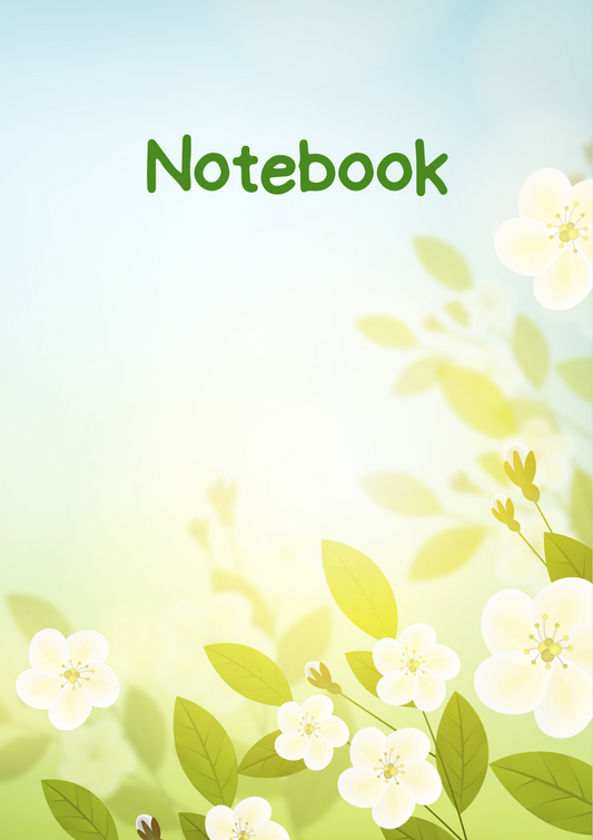 White Flowers and Green Leaves A4 Lined Notebook (Downloadable Ebook)