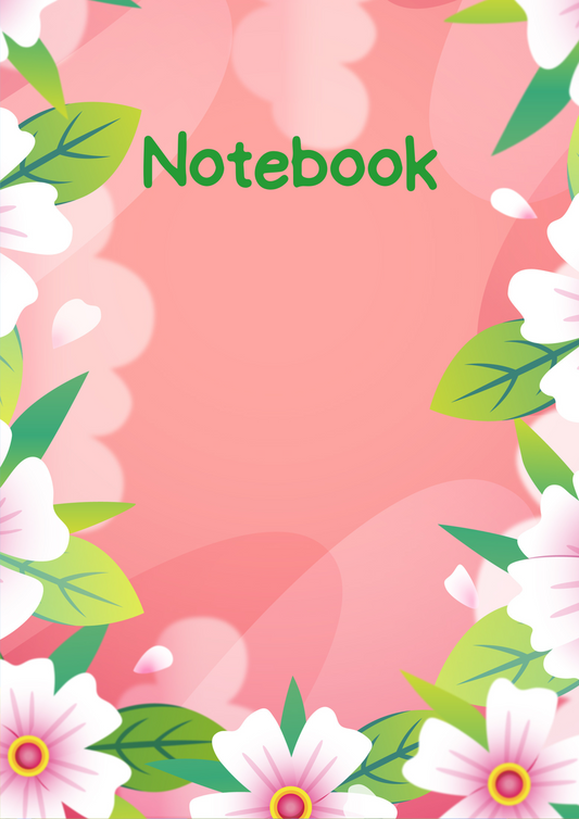 White Flowers with Green Leaves A4 Lined Notebook (Downloadable Ebook)