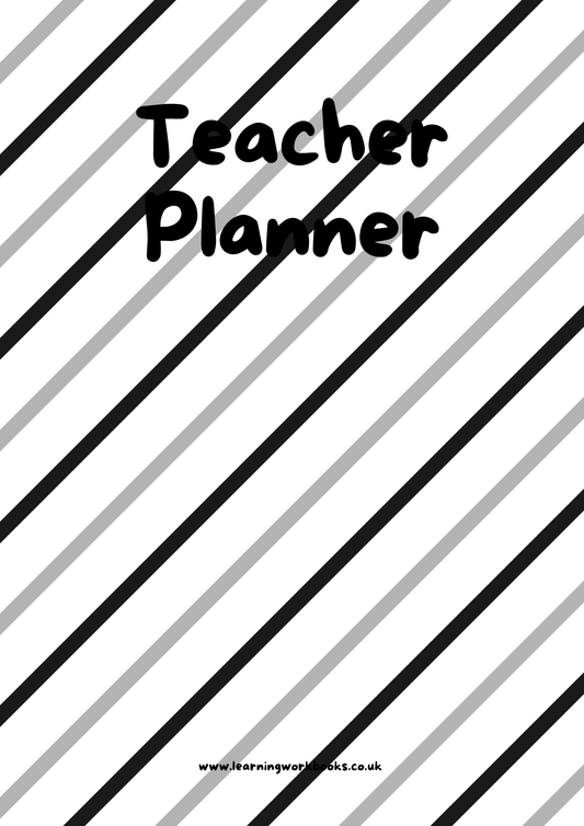 Black, White and Grey Striped Teacher Planner