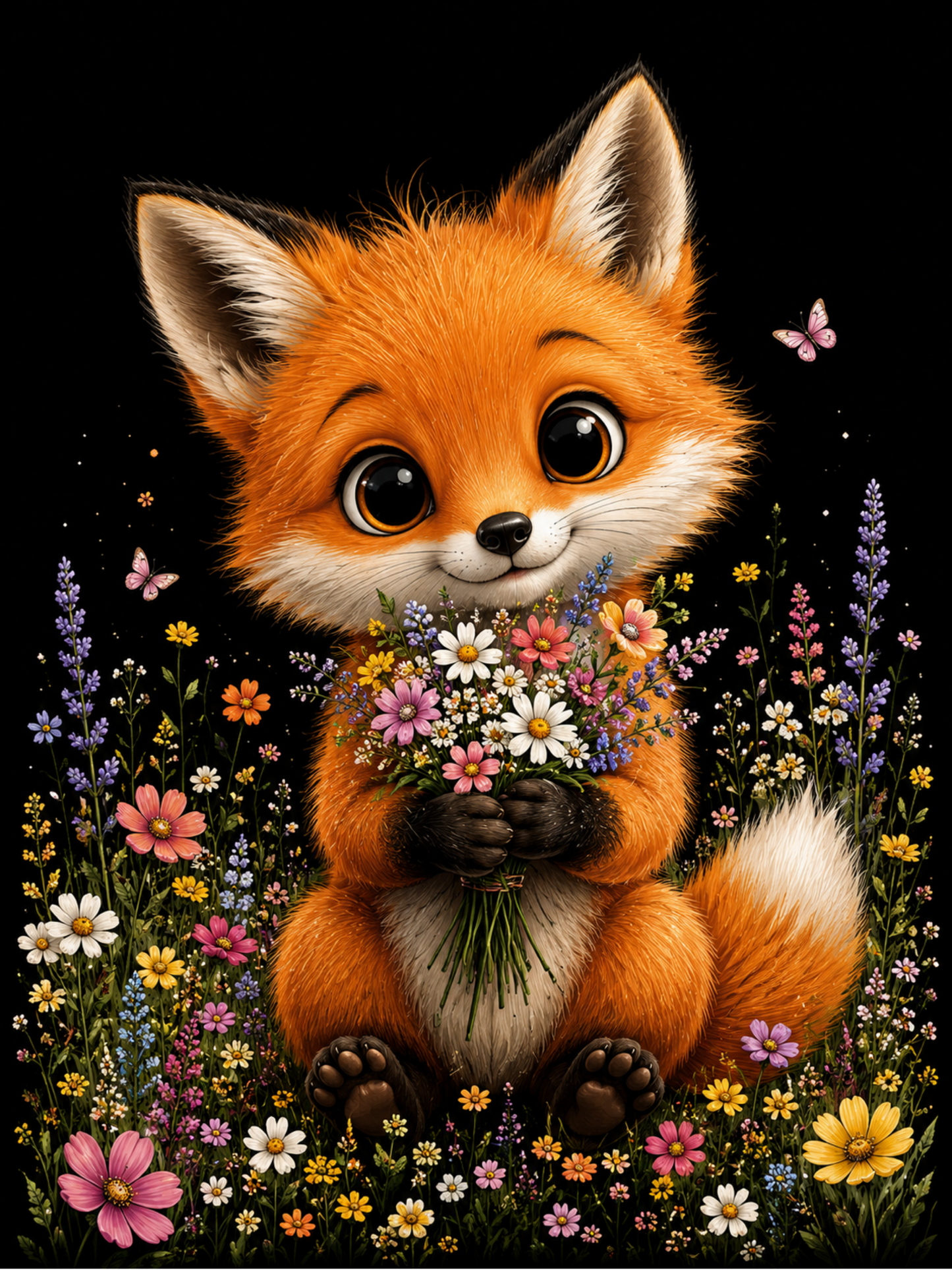 Cute Fox Holding a Bouquet / Foxes Printable Art 1 / Premium Printable Digital Download
