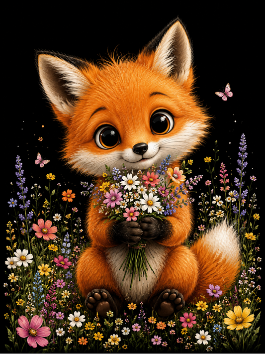 Cute Fox Holding a Bouquet / Foxes Printable Art 1 / Premium Printable Digital Download