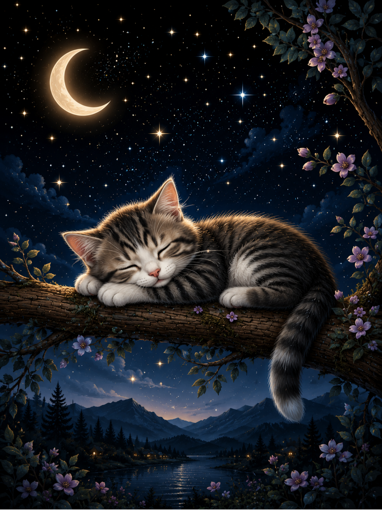 Sleeping Cat on a Branch / Cats Printable Art 2 / Premium Printable Digital Download