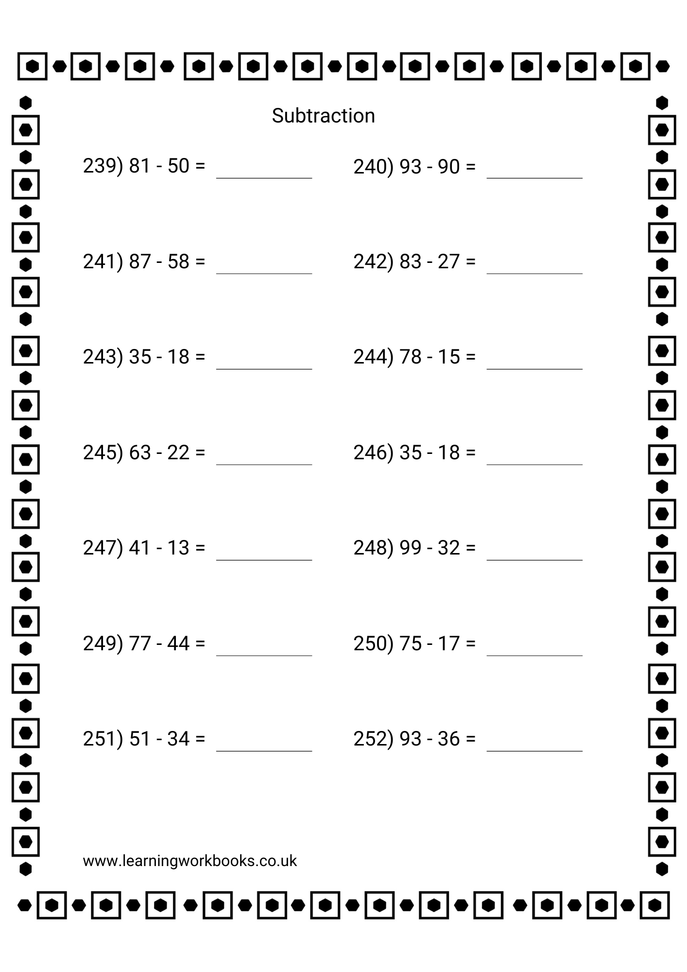 Subtracting 2 Digits From 2 Digit Numbers Workbook 3 (downloadable digital product)