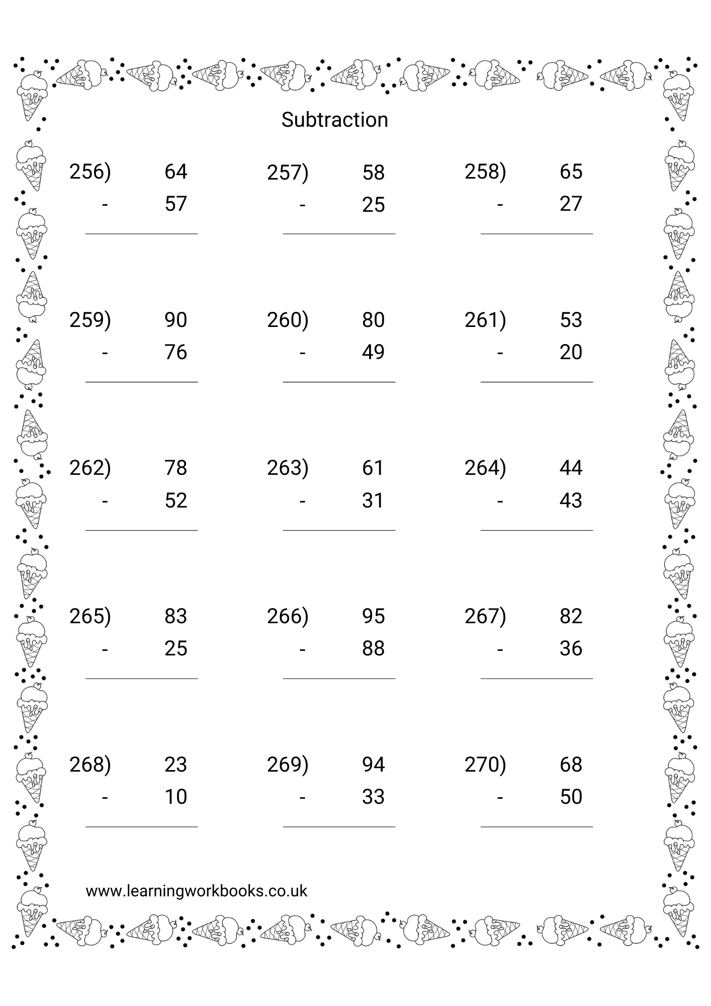 Subtracting 2 Digits From 2 Digit Numbers Workbook 1 (downloadable digital product)
