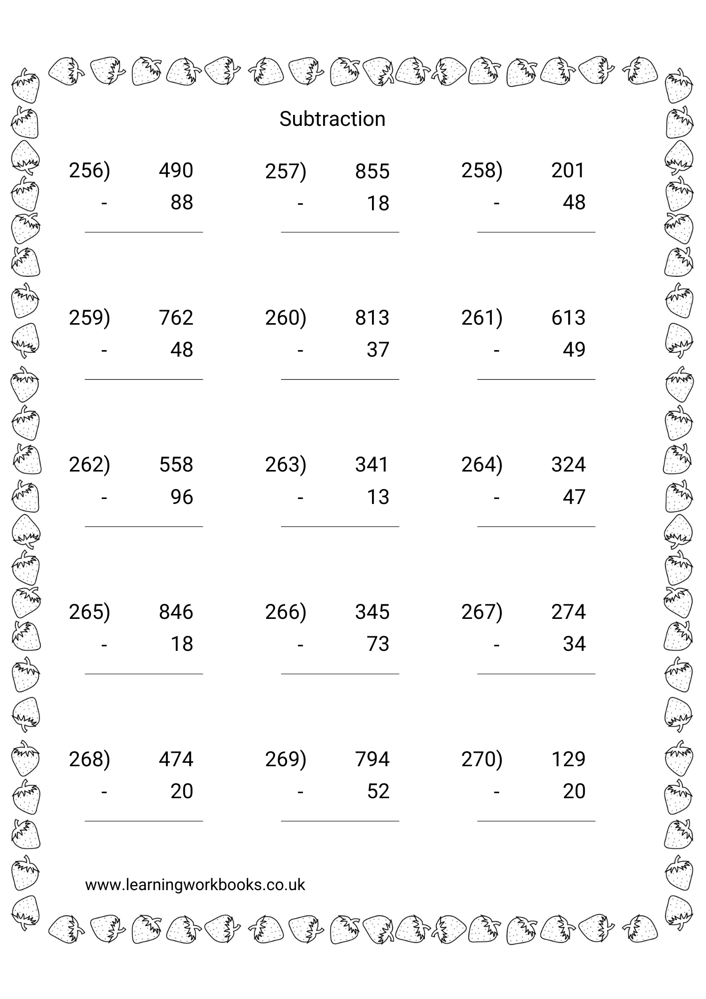 Subtracting 2 Digits From 3 Digit Numbers Workbook 3 (downloadable digital product)