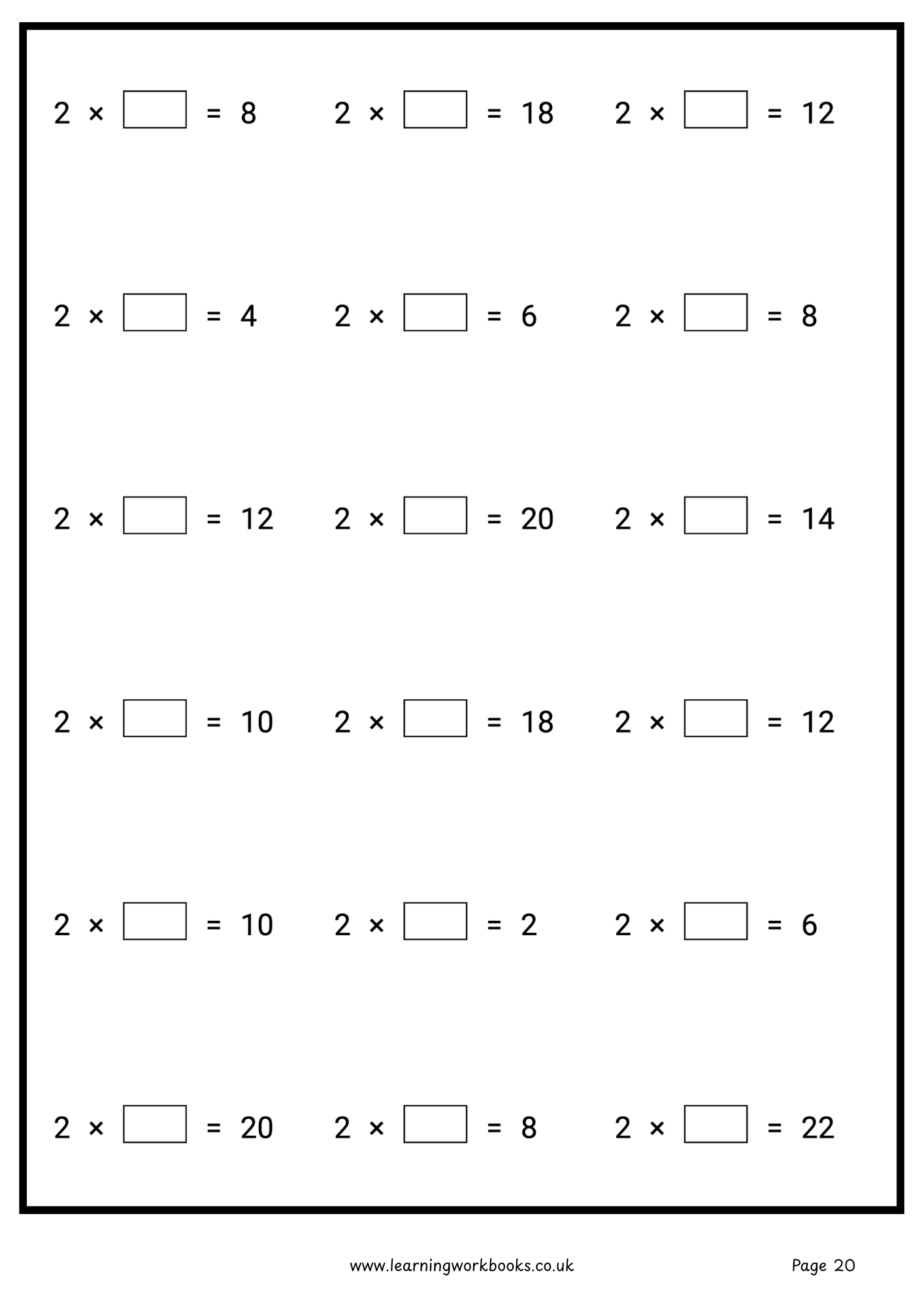 2 Times Table Workbook (downloadable digital product)