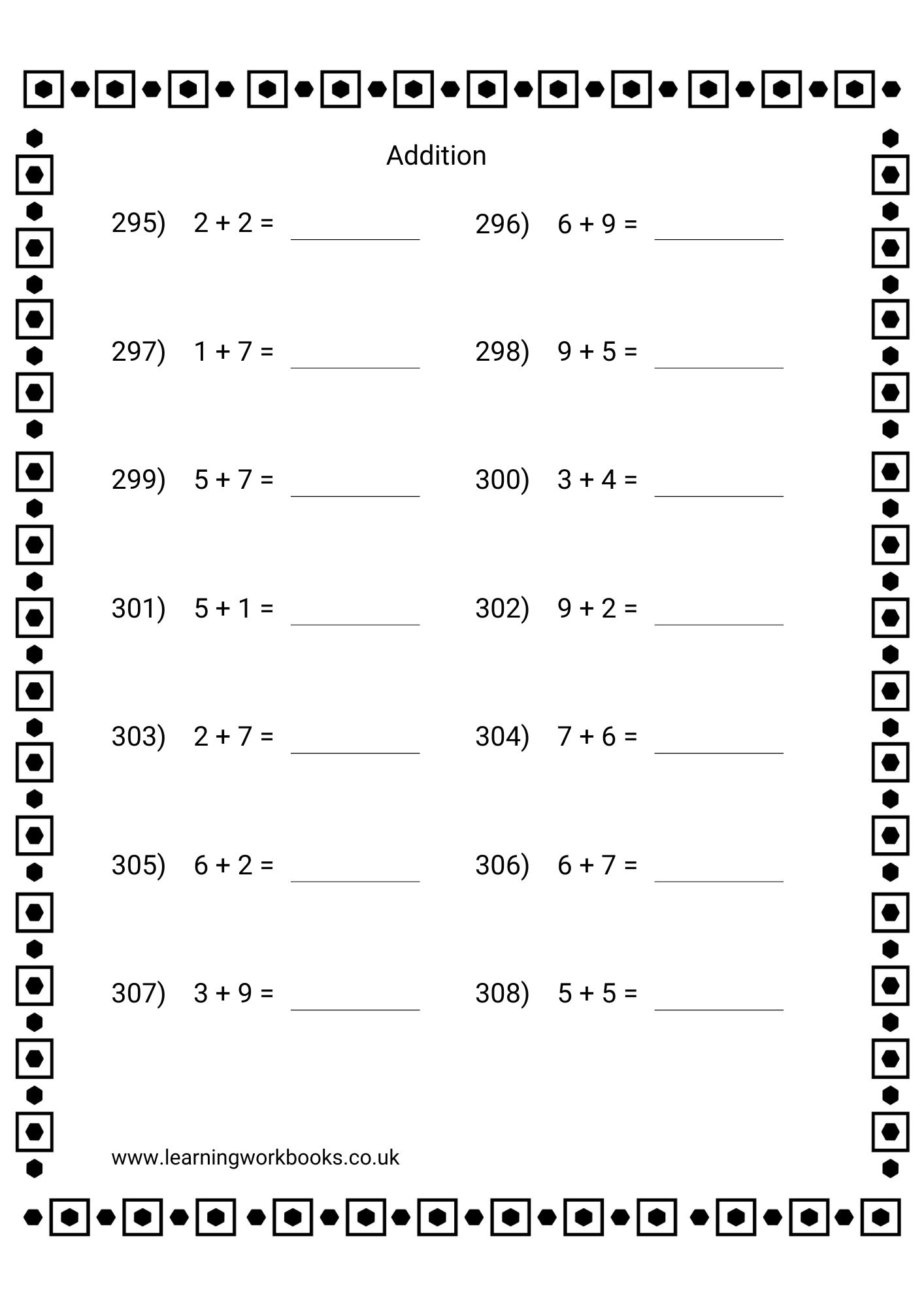 Adding Single Digits Workbook 5