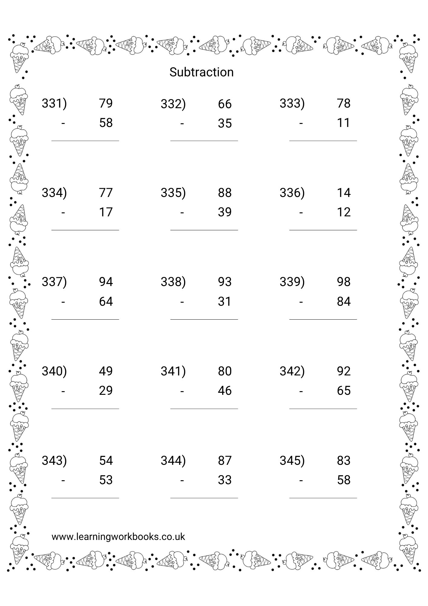 Subtracting 2 Digits From 2 Digit Numbers Workbook 1 (downloadable digital product)