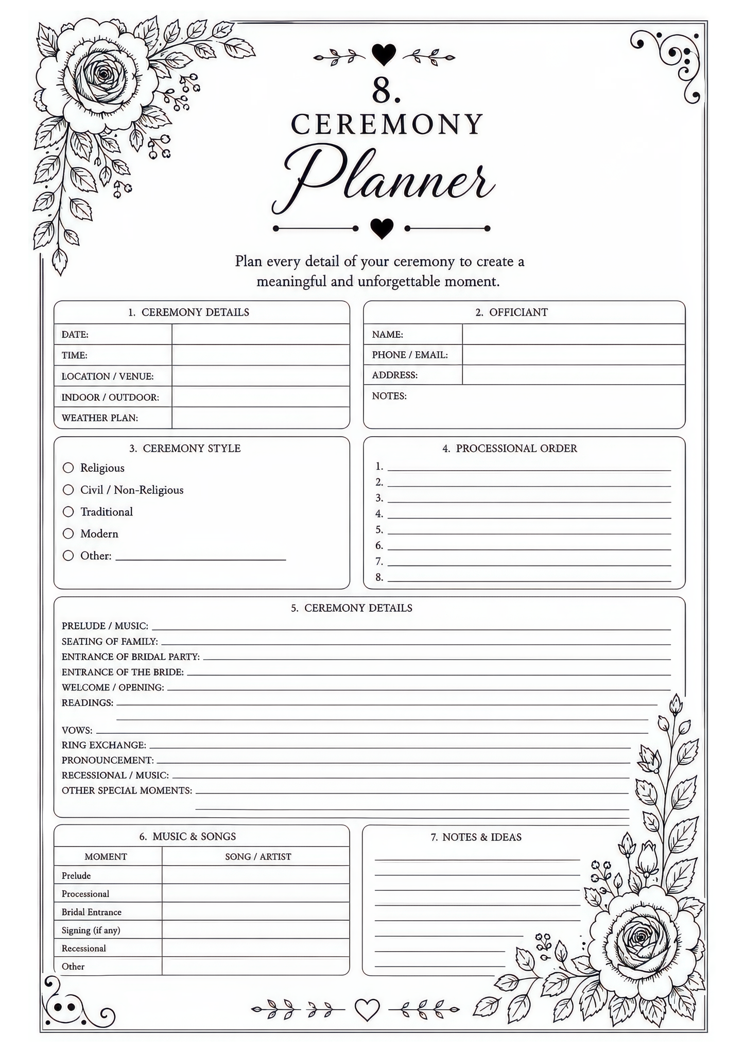The Complete Wedding Planner – Design Number 1: Ivory and Gold Flowers (downloadable, high quality print, 100 pages)