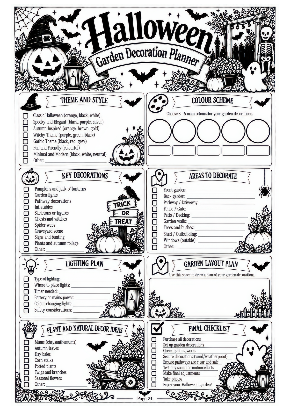 The Complete Halloween Planner / Design 1 / 100 Pages of Printable Halloween Planning Sheets