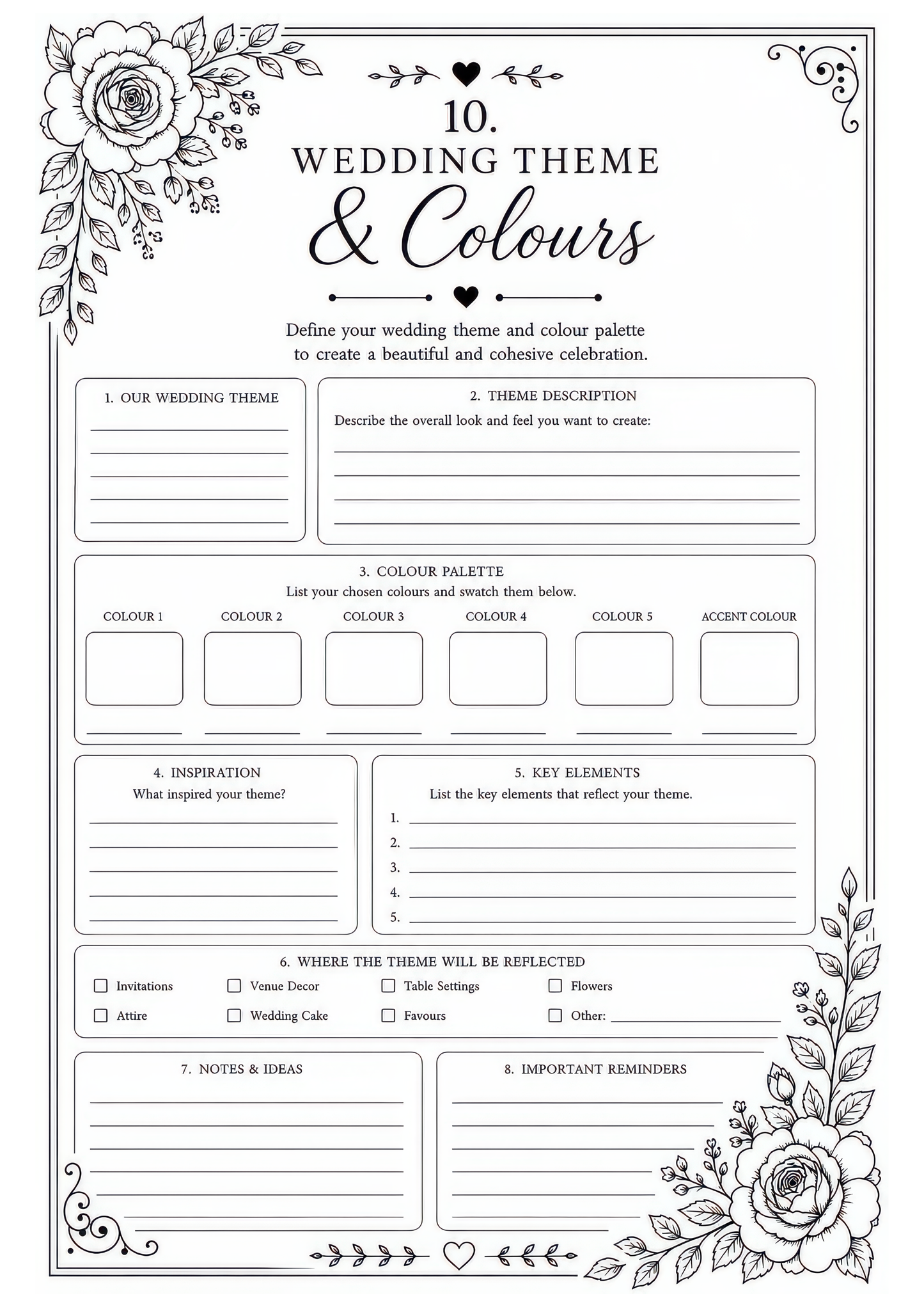 The Complete Wedding Planner – Design Number 1: Ivory and Gold Flowers (downloadable, high quality print, 100 pages)