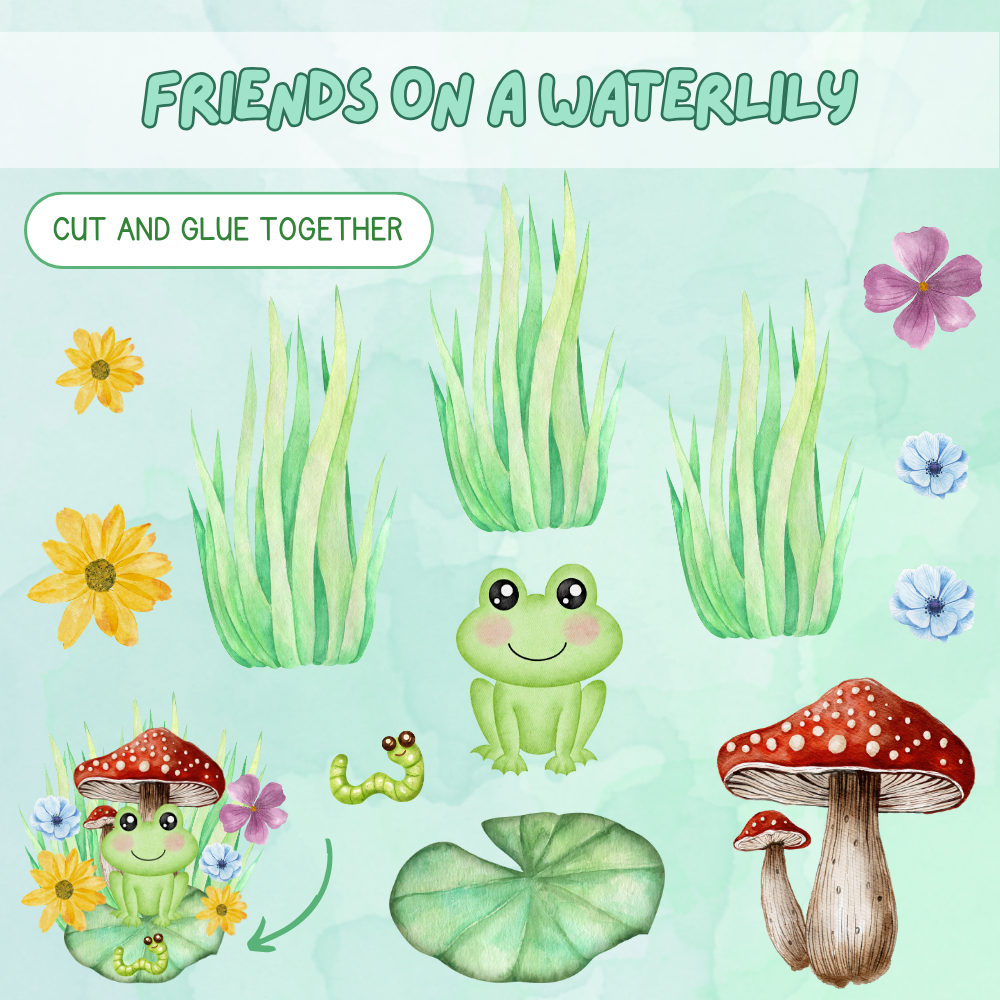 Friends on a Water Lily Spring Arts and Crafts Template (downloadable digital product)