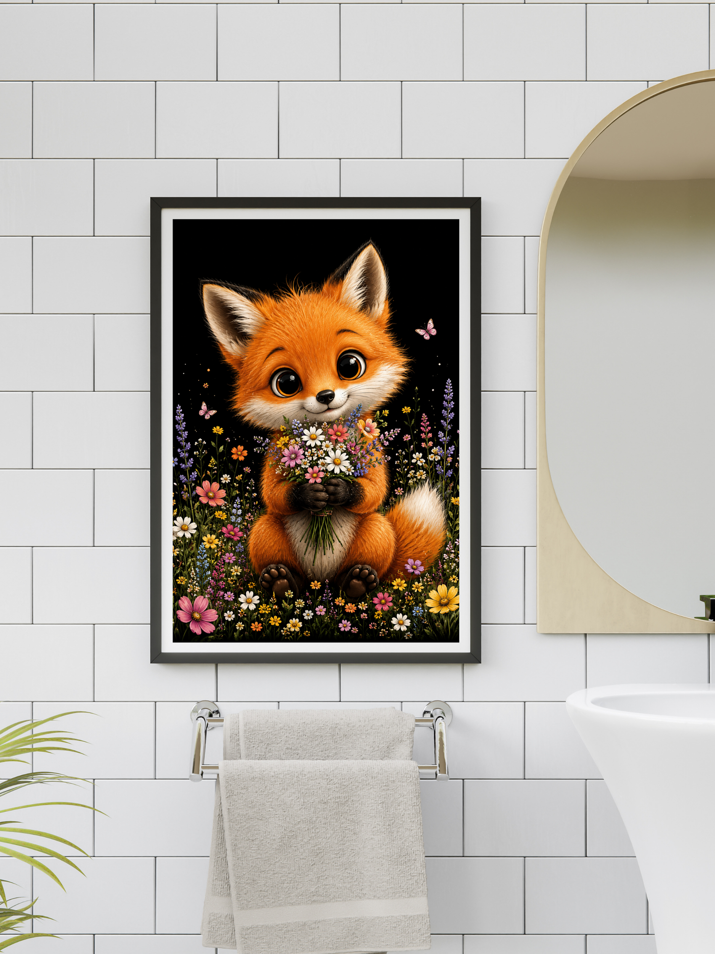 Cute Fox Holding a Bouquet / Foxes Printable Art 1 / Premium Printable Digital Download