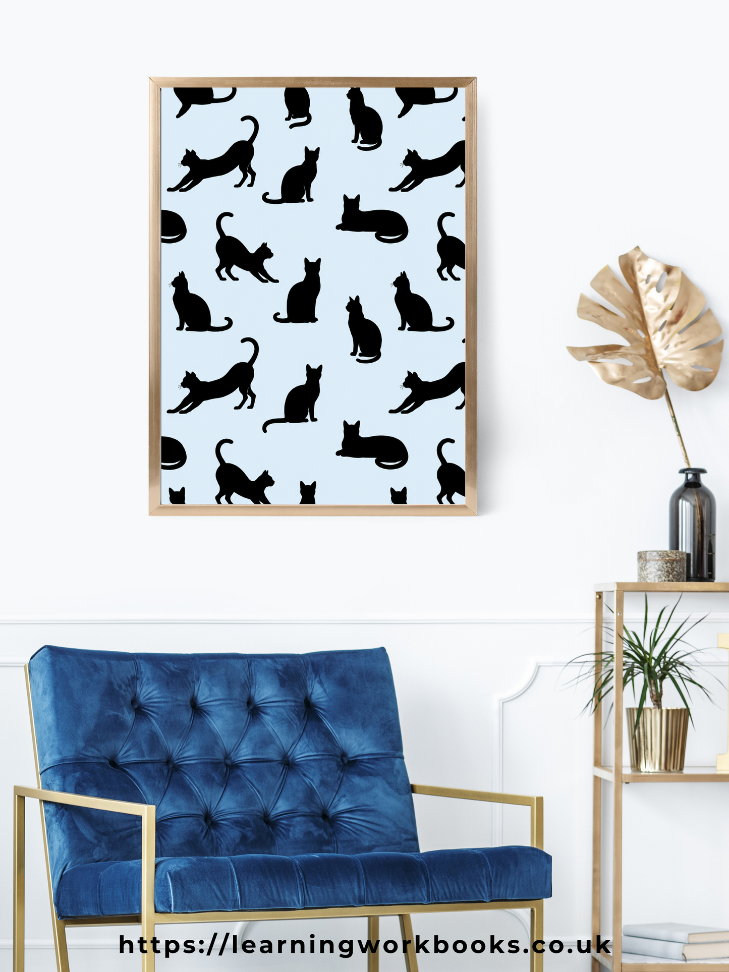 Blue Minimalist Cat Silhouette Pattern / Animal Patterns Printable Art 4 / Premium Printable Digital Download