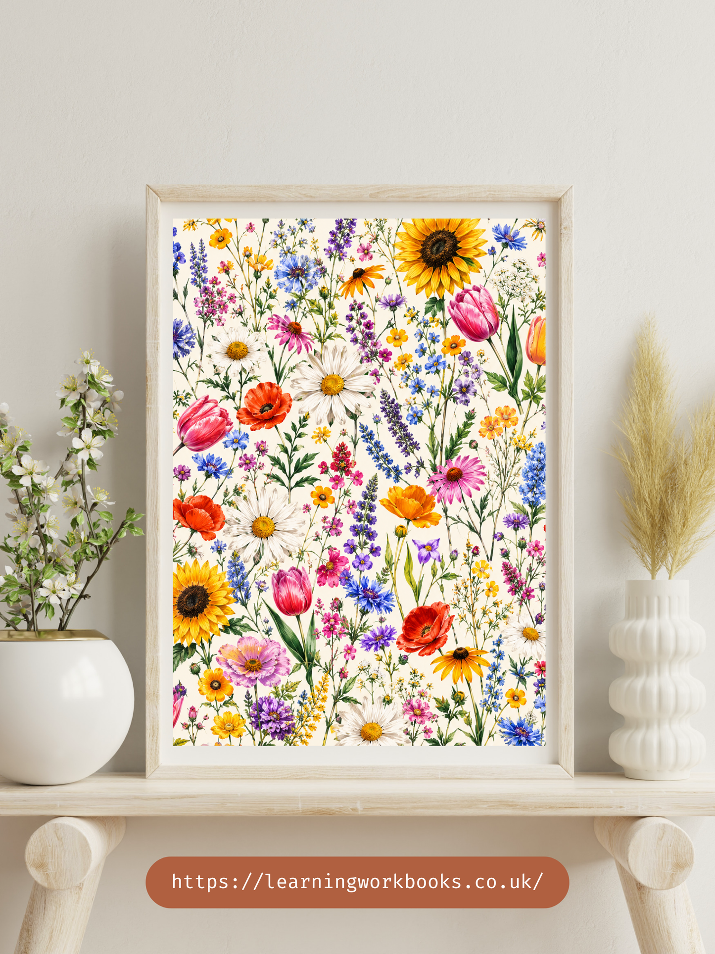 Vibrant Wildflower Garden Pattern / Floral Printable Art 5 / Premium Printable Digital Download