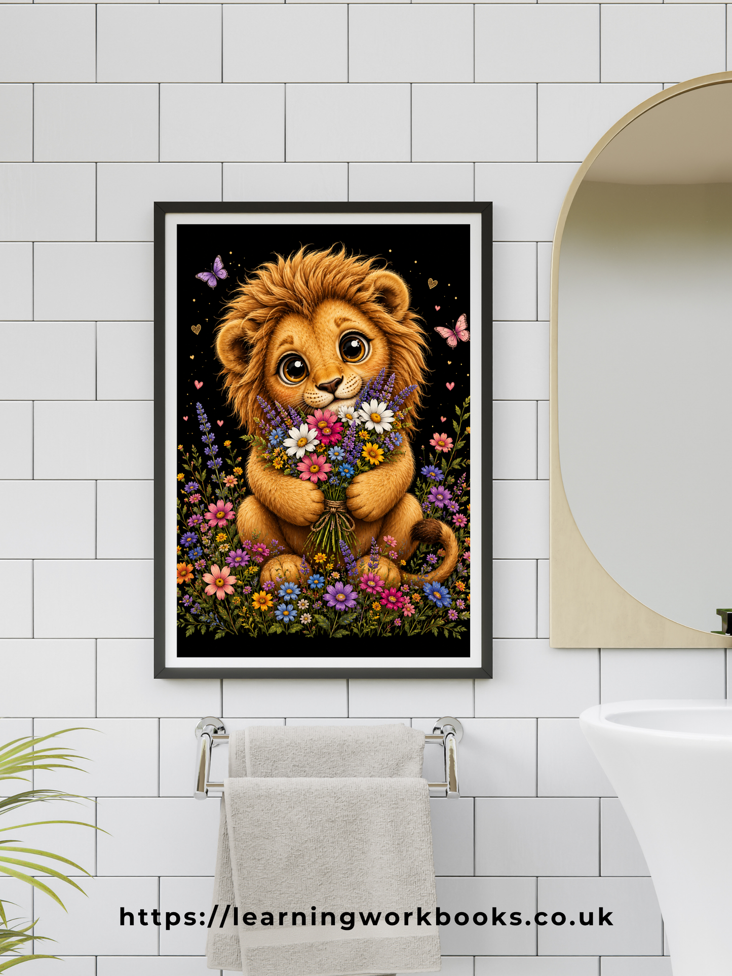 Cute Lion Holding a Bouquet / Lions Printable Art 1 / Premium Printable Digital Download