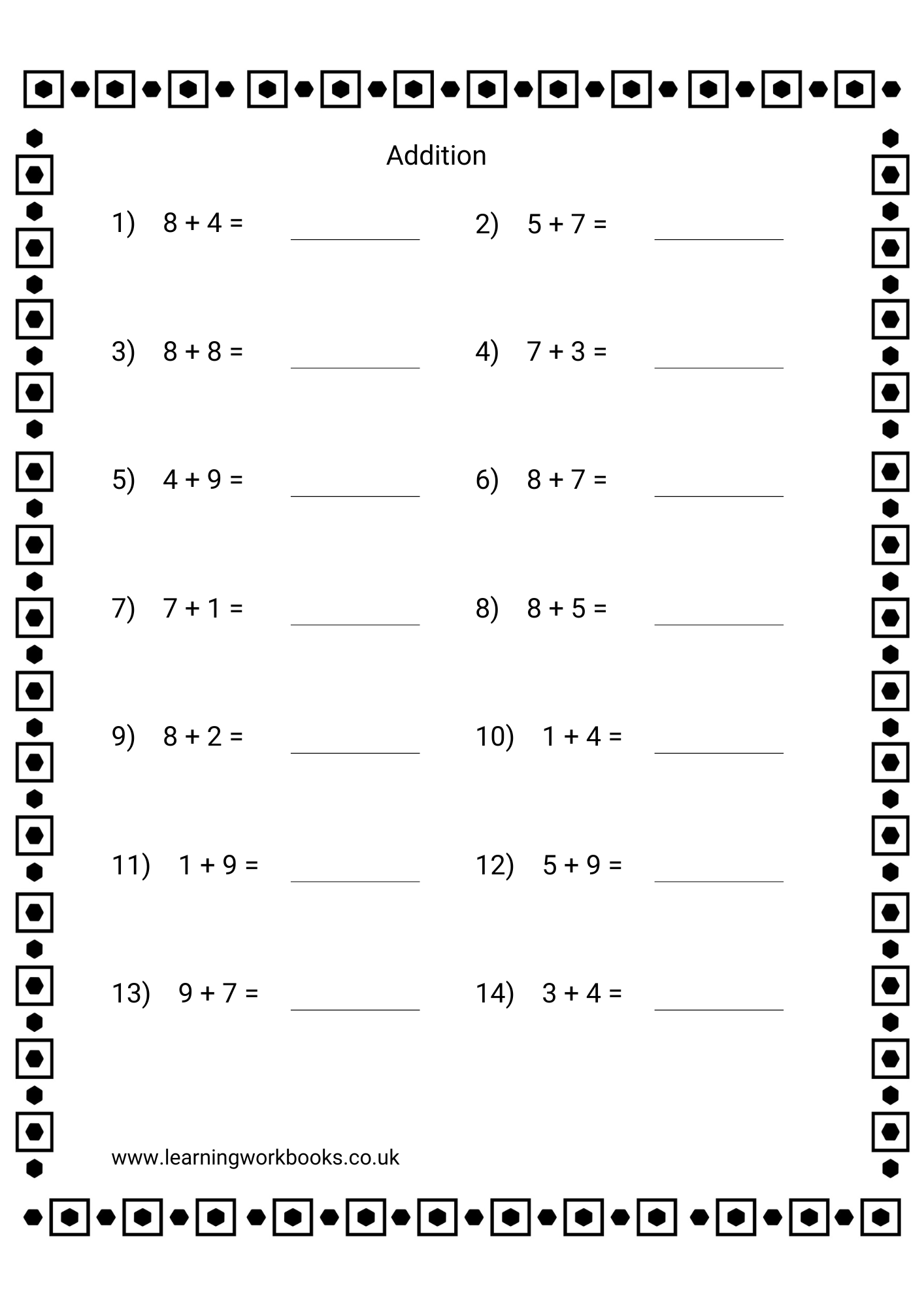 Adding Single Digits Workbook 2